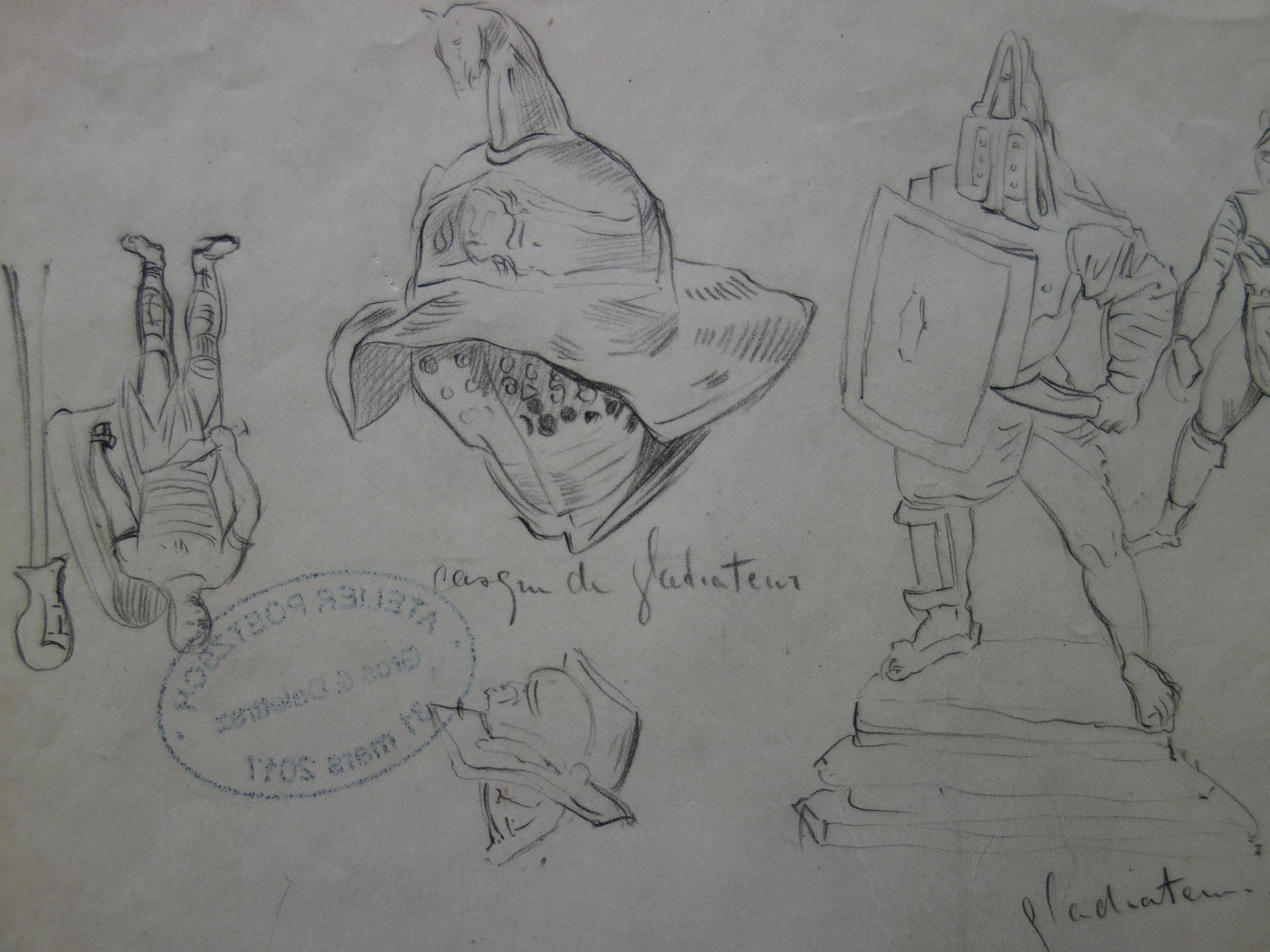 Gladiators - Drawing original au crayon  - Réalisme Art par Gustave Poetzsch
