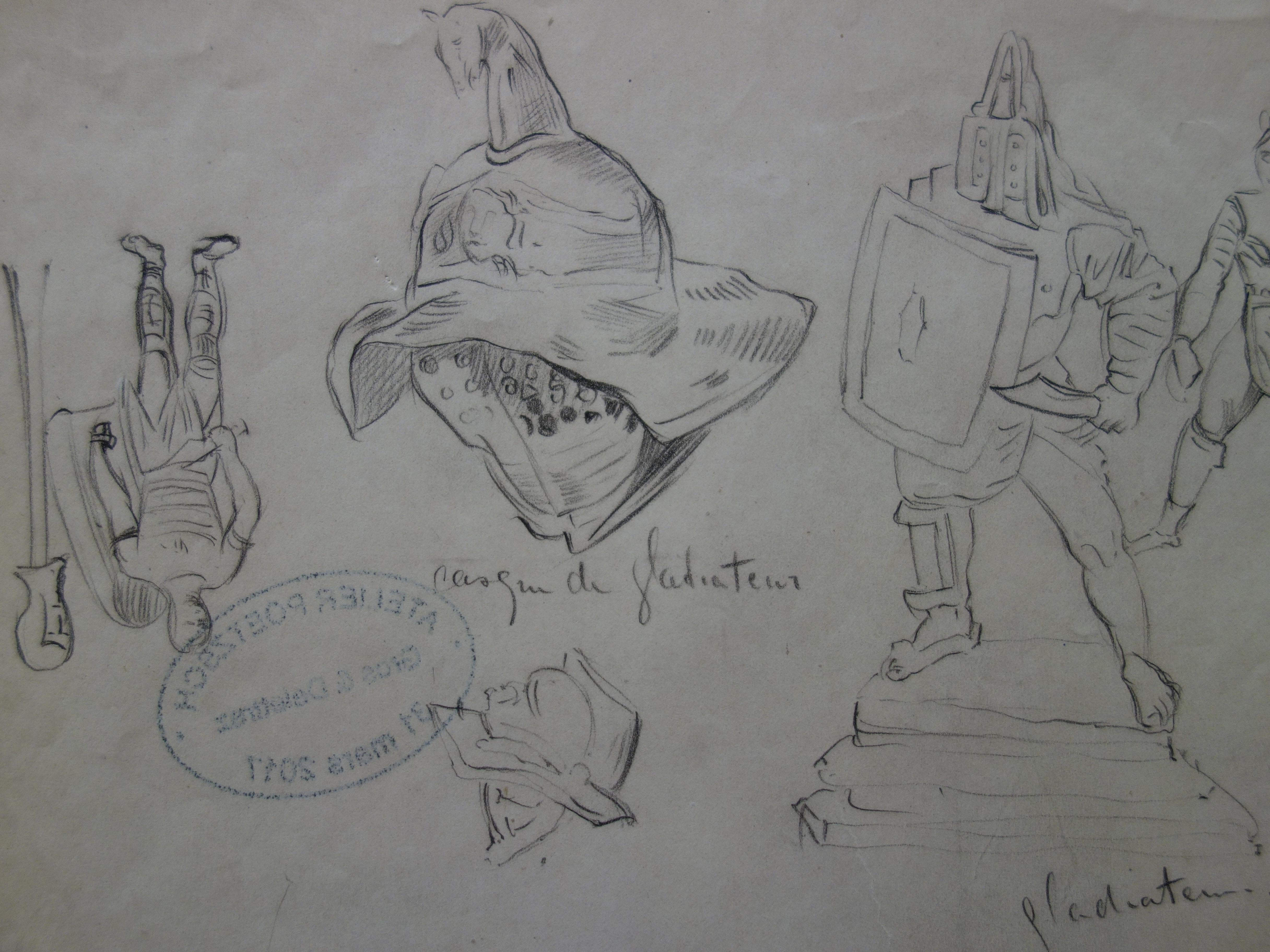 Gladiatoren – Original-Bleistiftzeichnung (Realismus), Art, von Gustave Poetzsch