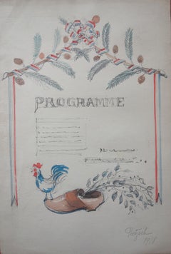 Study for a Celebration Menu - Original signierte Aquarell- und Bleistiftzeichnung