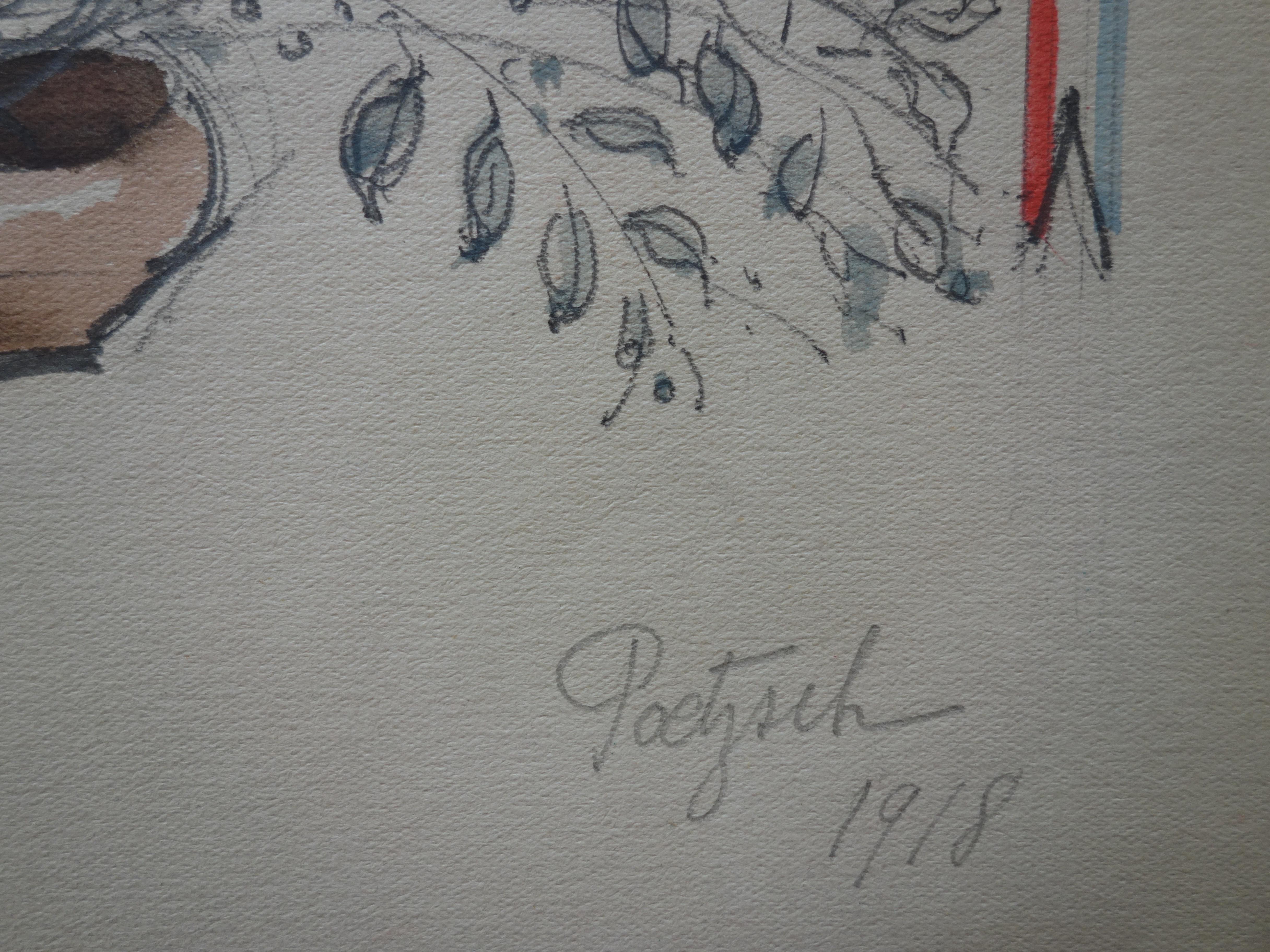 Study for a Celebration Menu - Original Signed Watercolor and Pencil Drawing  - Art by Gustave Poetzsch