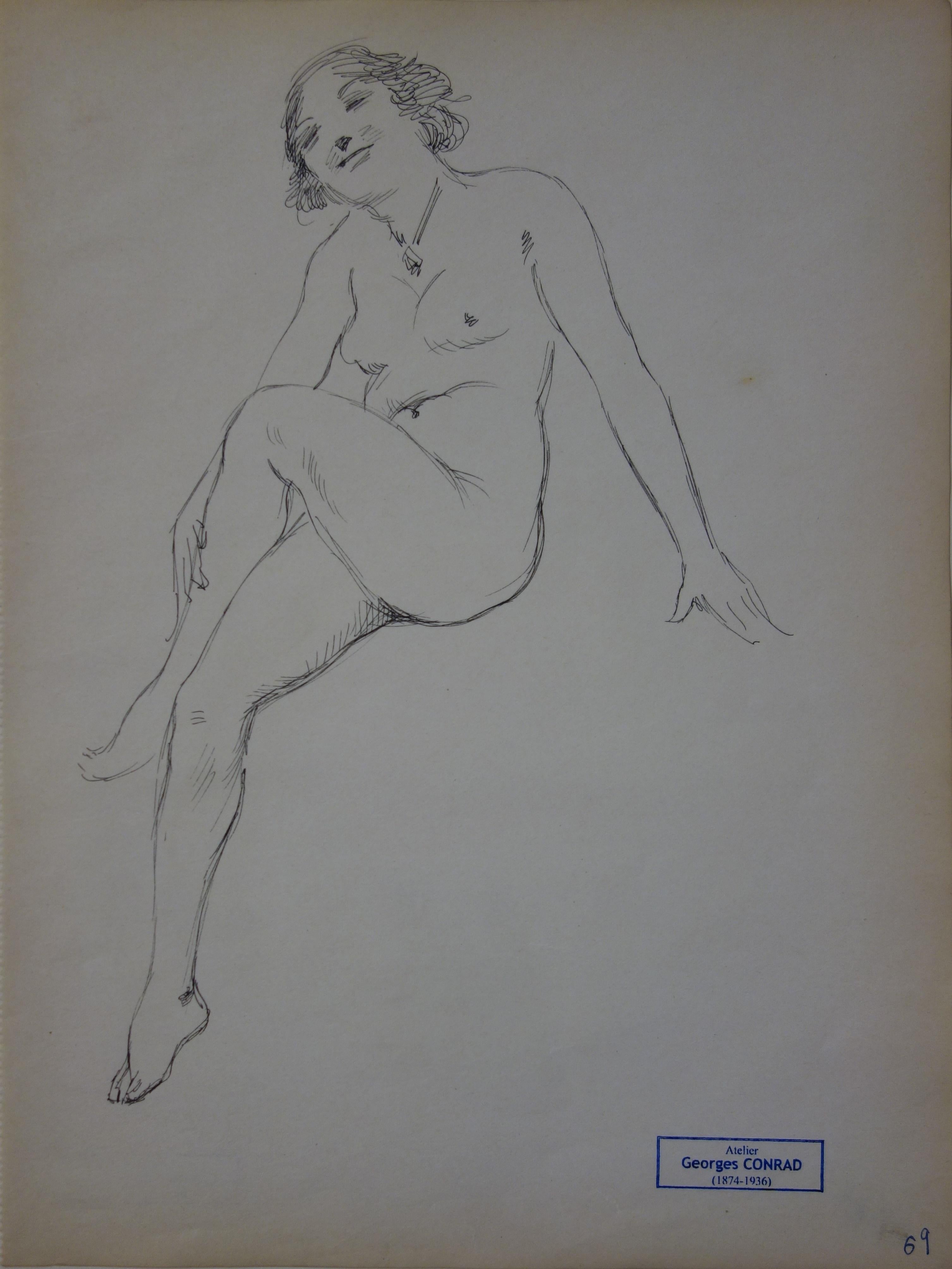 Georges Conrad Figurative Art - Morning moments - Pencil drawing - circa 1914