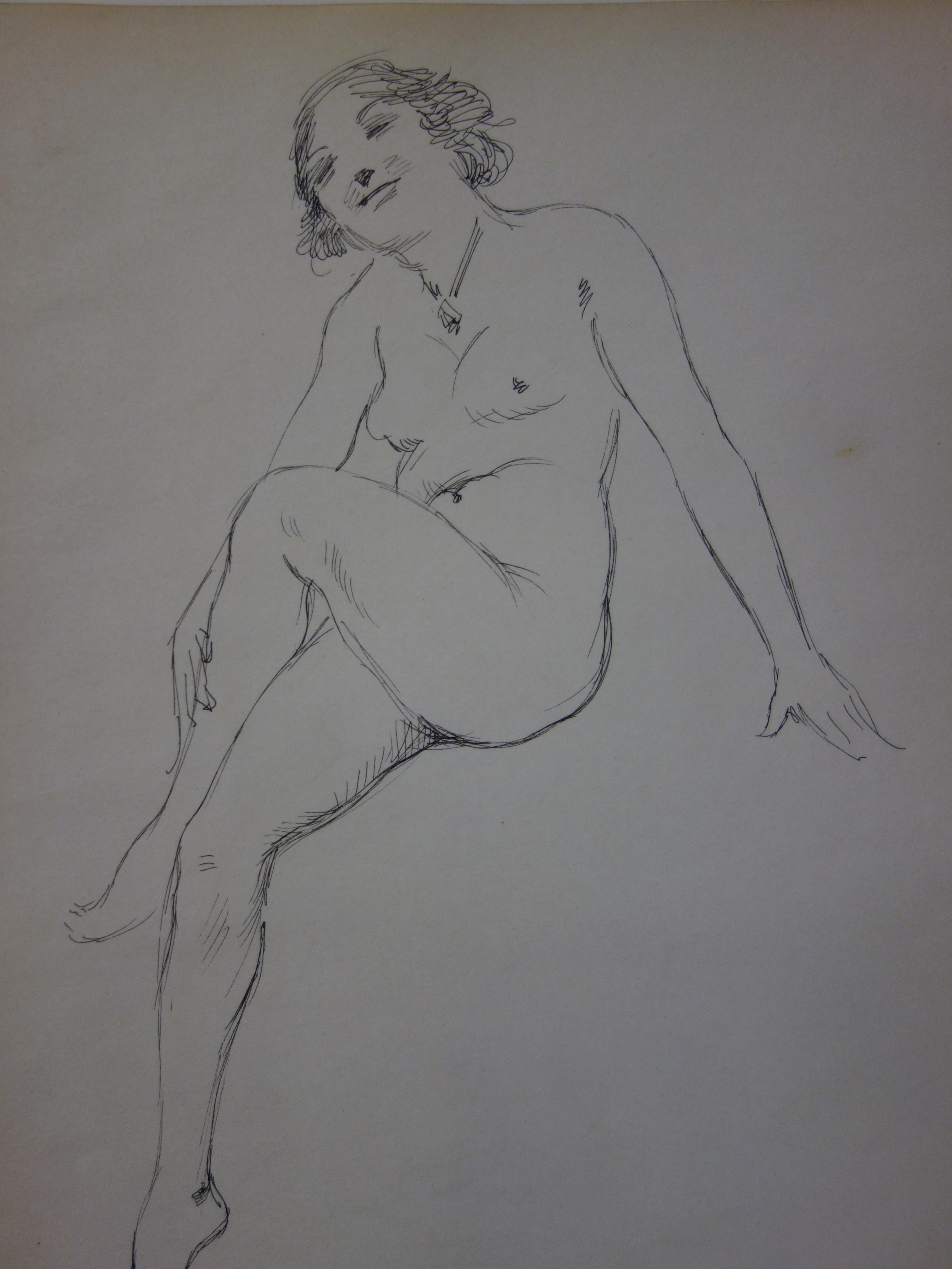 Morning moments - Pencil drawing - circa 1914 - Academic Art by Georges Conrad