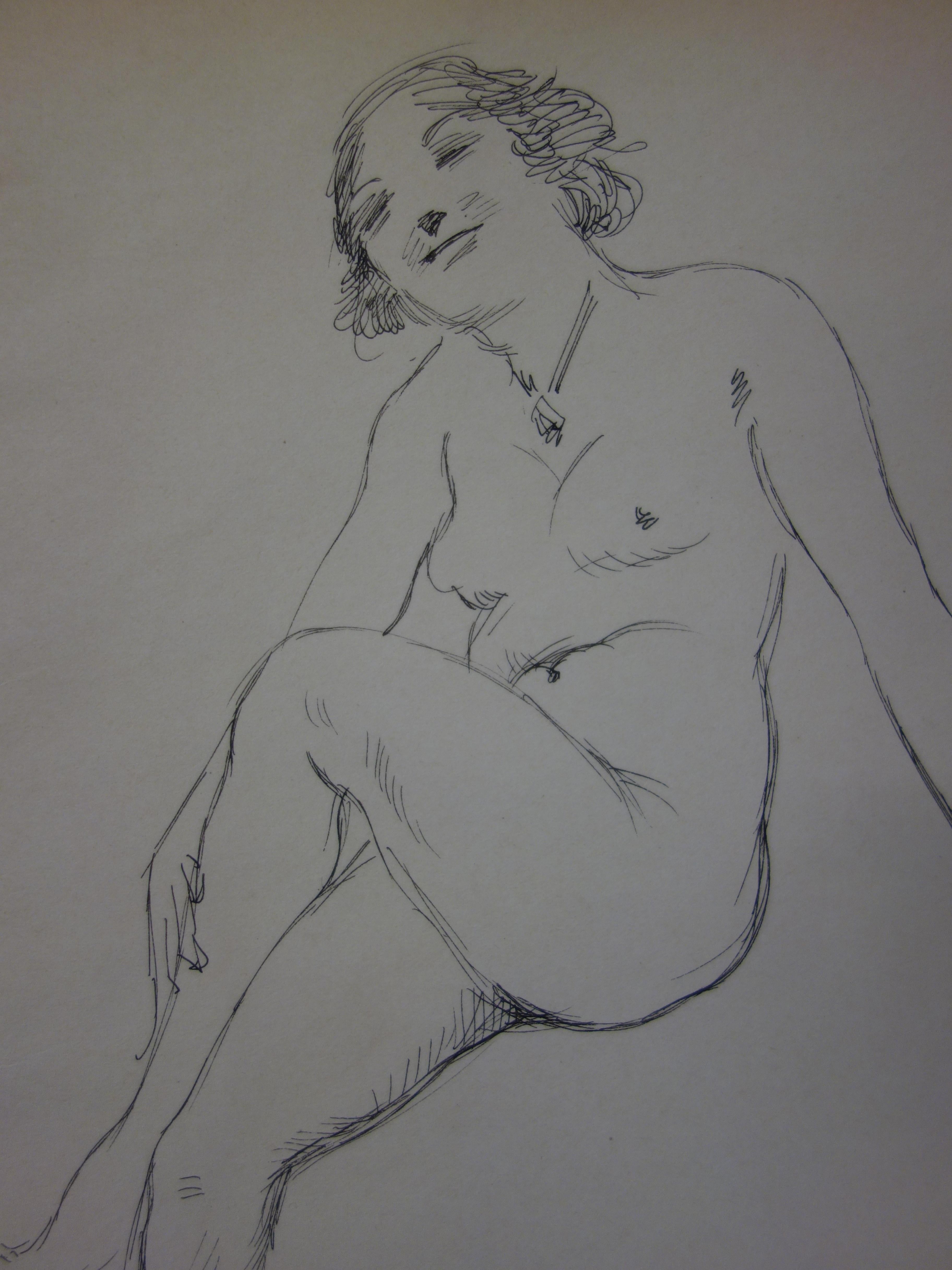 Morning moments - Pencil drawing - circa 1914 - Gray Figurative Art by Georges Conrad