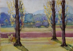 Spring : Trees near the Road - Original Watercolor