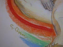 Nude Seated on Red Pillow - Original signed charcoals drawing