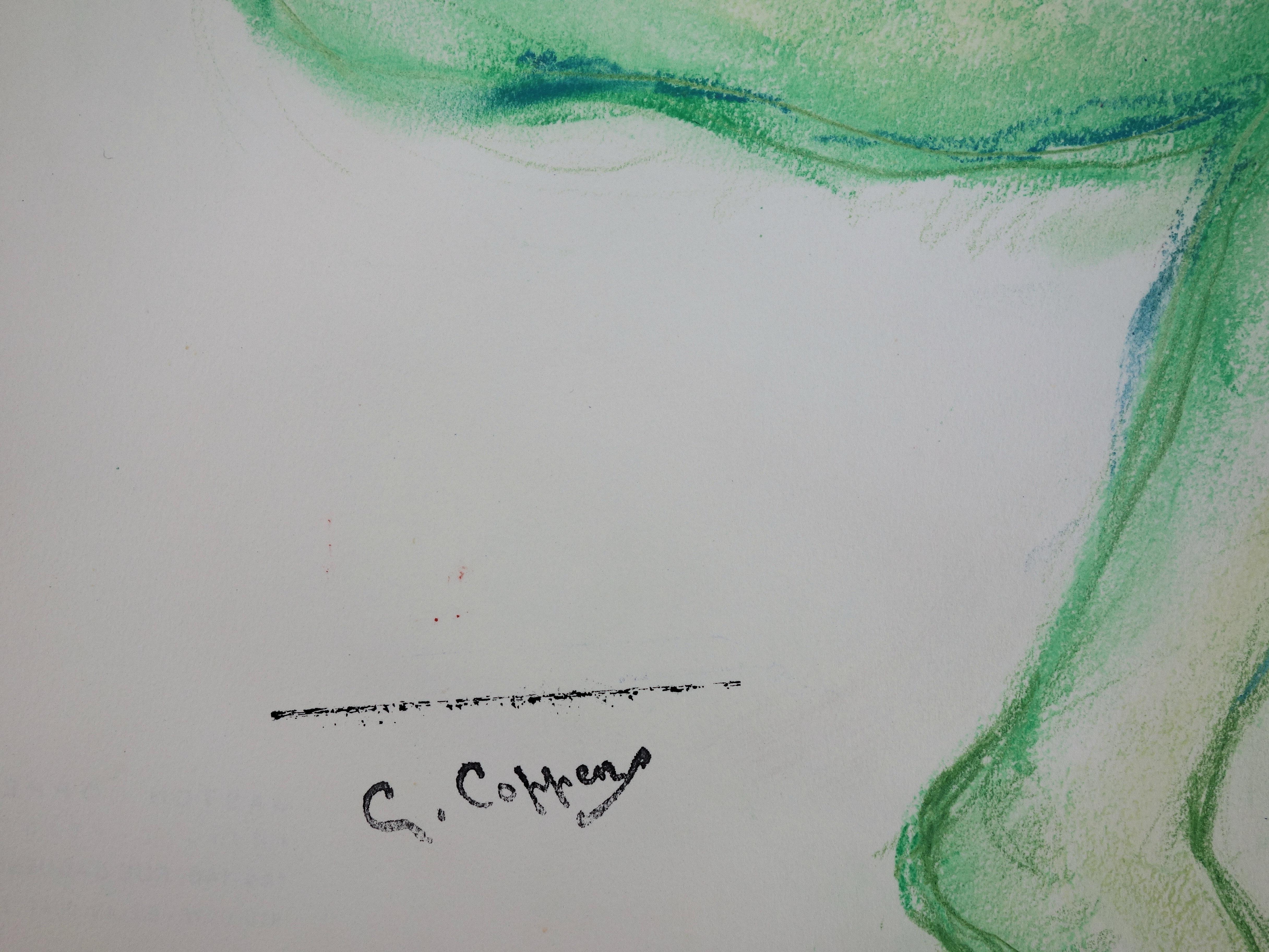 Nu en vert - dessin original au fusain - Art de Gaston Coppens