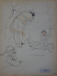 Fishing Party - Pencil drawing - circa 1914