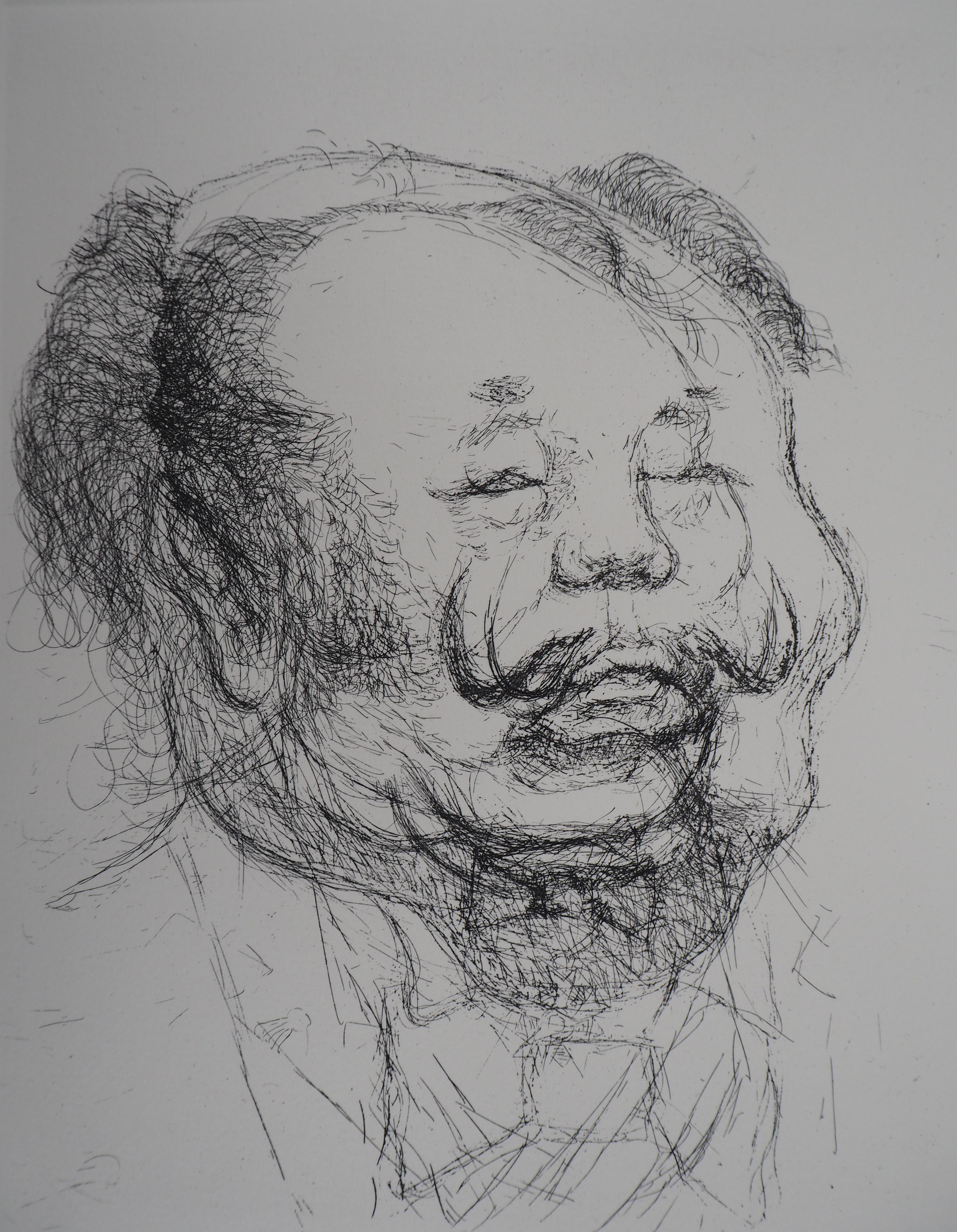 Caricature of Salvador Dali as Mao - Handsigned etching, 1971 - Print by Louis Mitelberg