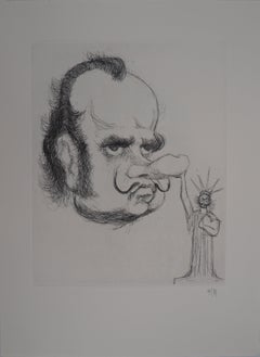 Caricature of Salvador Dali as President Nixon - Handsigned etching, 1971