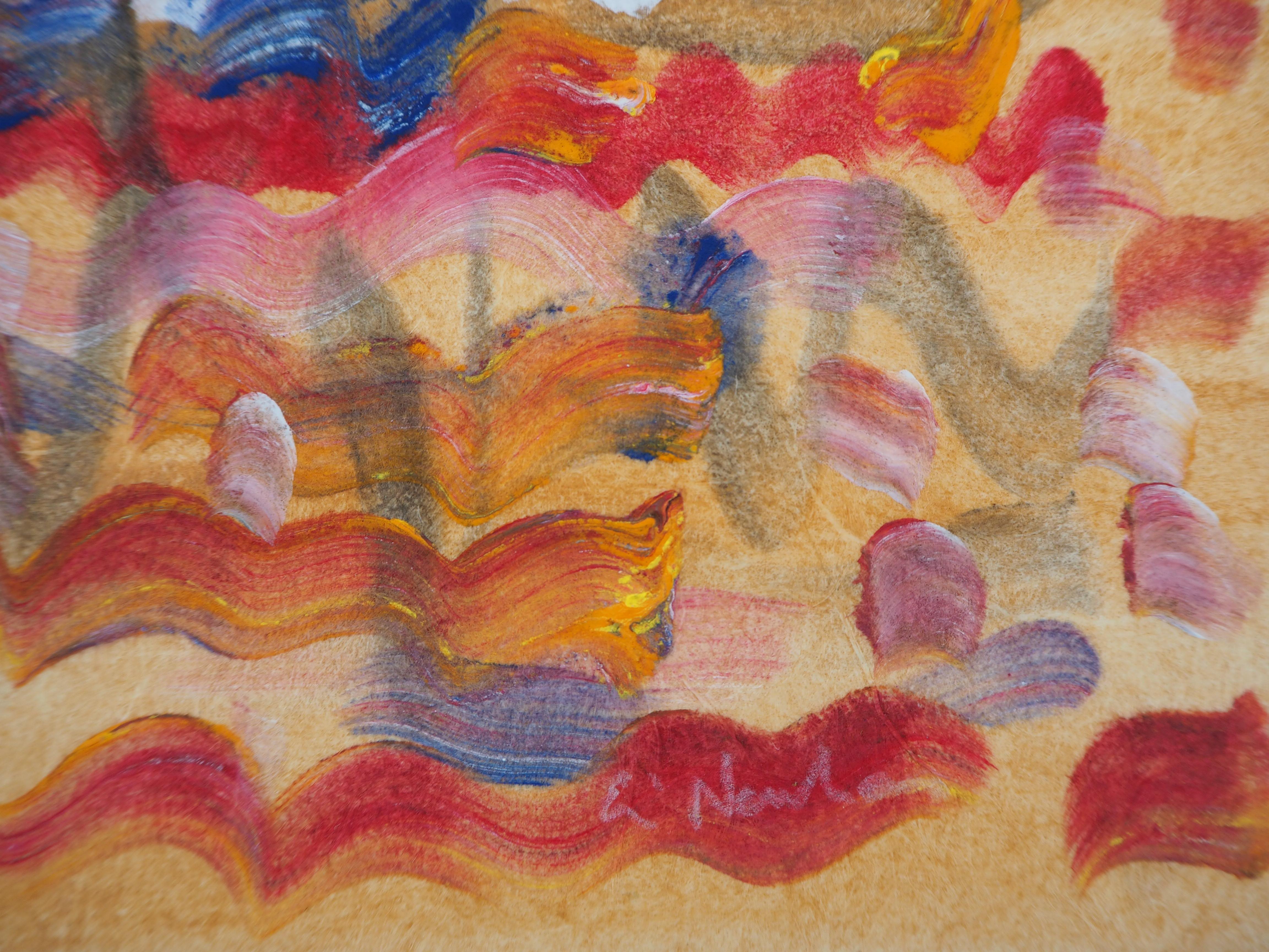 Colored Waves - Original handsigniertes Aquarell und Tempera – Art von Ervin Neuhaus