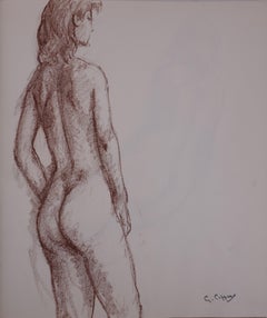 Maria che si scopre le spalle - Disegno originale a carboncino