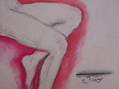 Sitting Nude Underlined in Pink - Original charcoals drawing