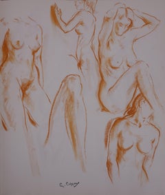 Studies of a Model in the Workshop - Original charcoals drawing