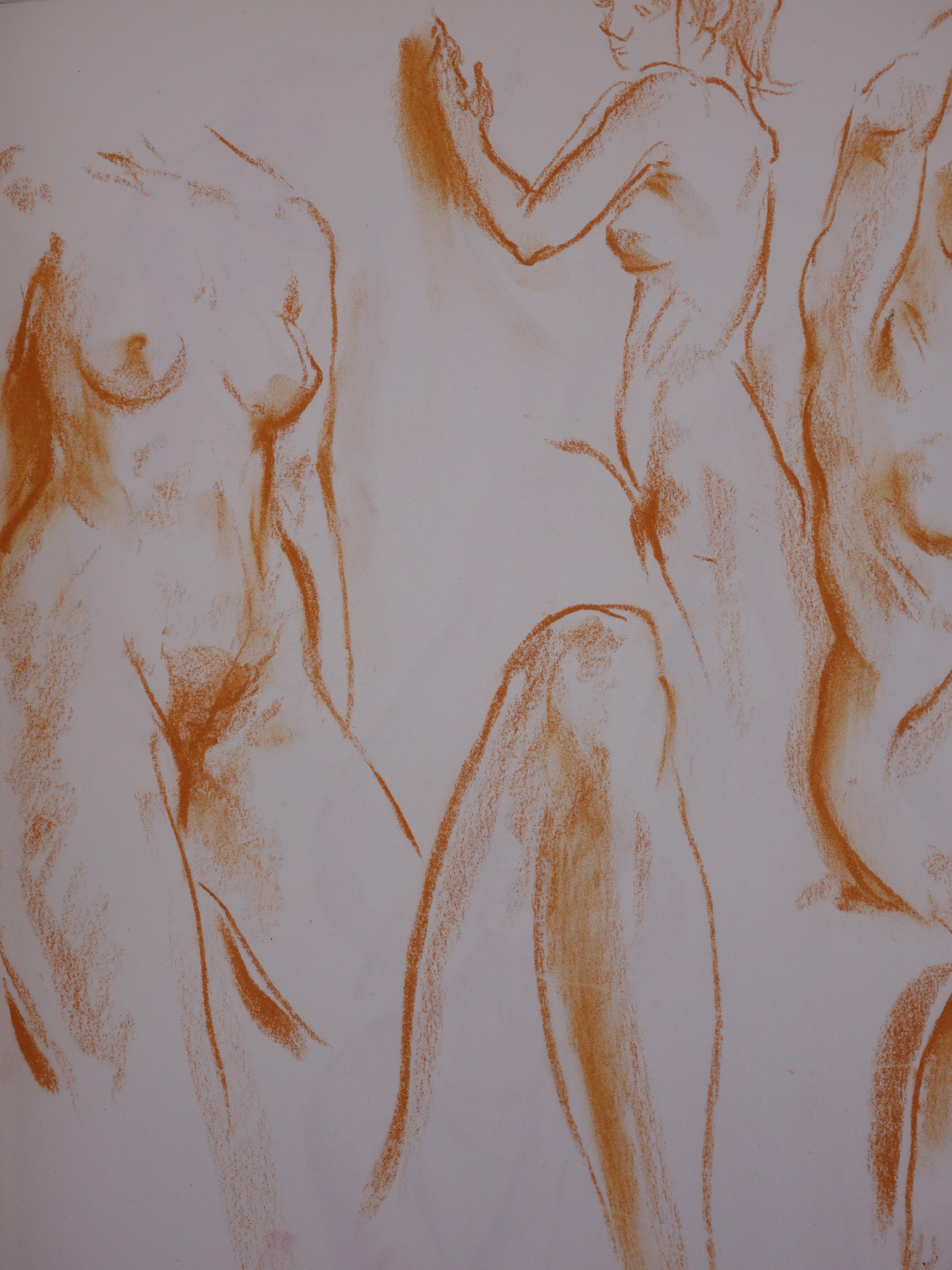 Studies of a Model in the Workshop - Original charcoals drawing - Modern Art by Gaston Coppens