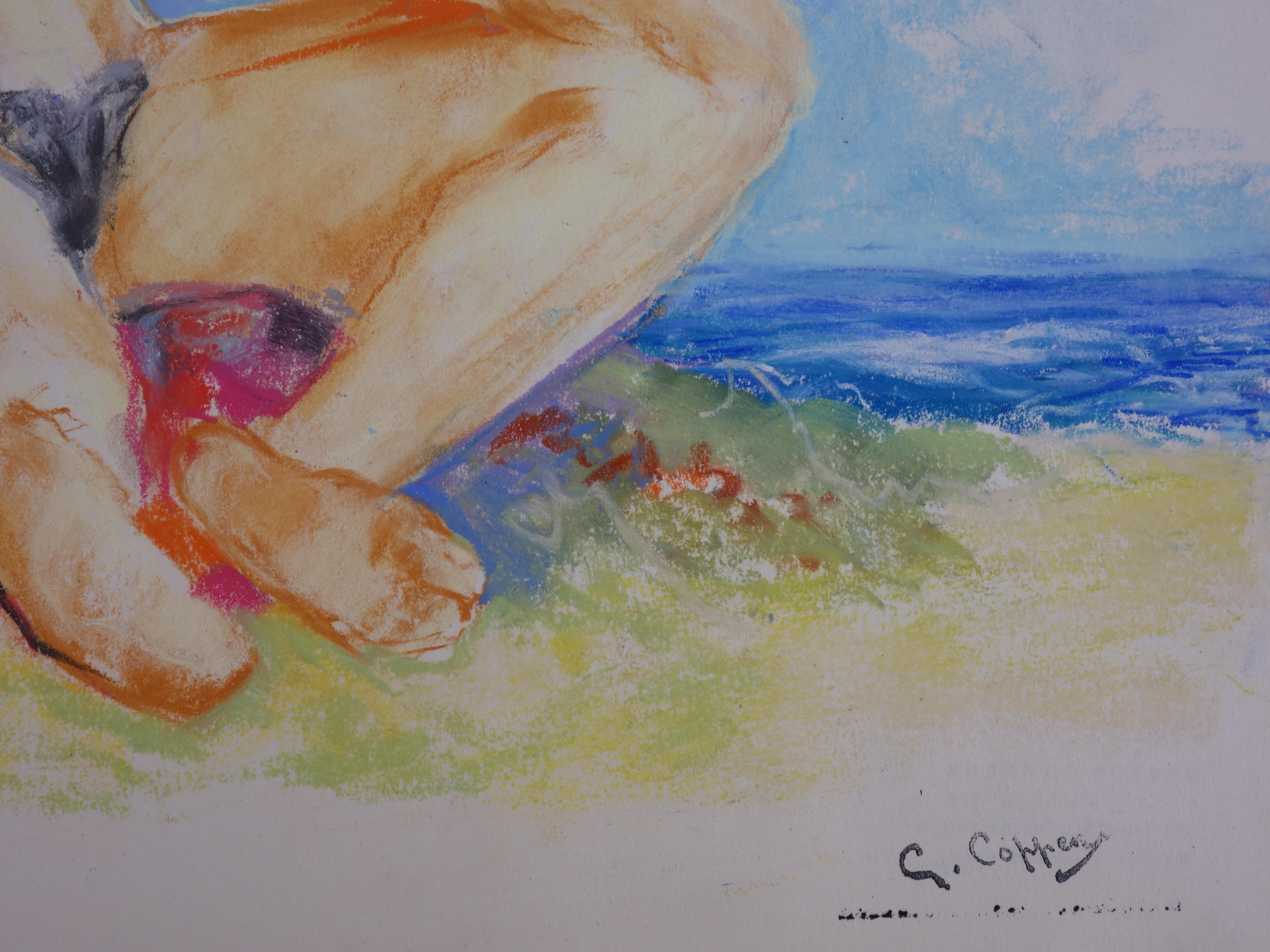Modello che guarda il mare - Disegno originale a carboncino - Art di Gaston Coppens