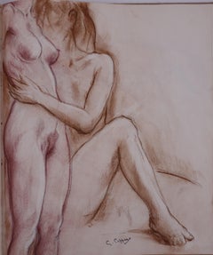 Lovers, Tenderness - Original charcoals drawing