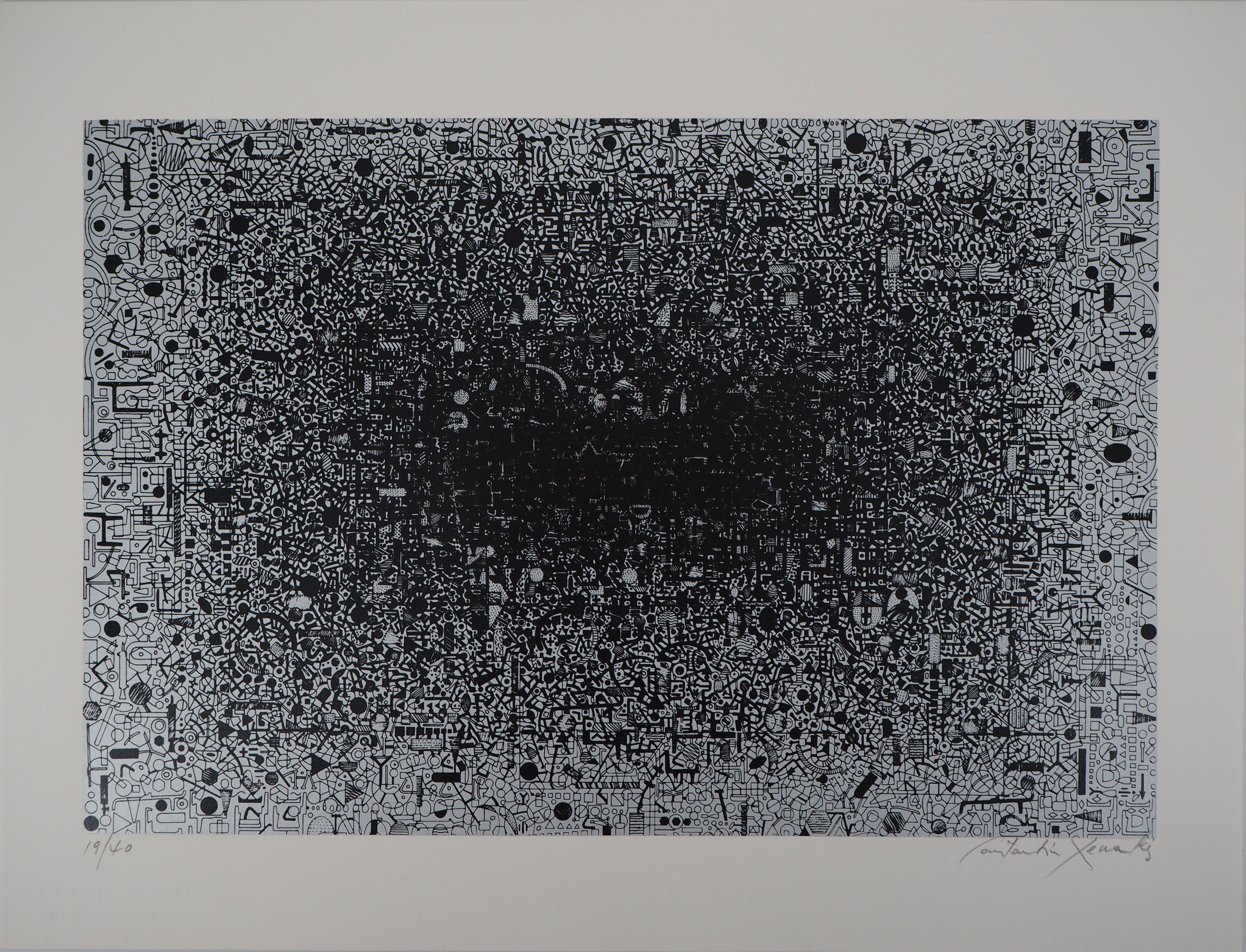Constantin Xenakis Abstract Print - Electronic, Complexity of MicroSystems Silver - Original Handsigned Screen Print