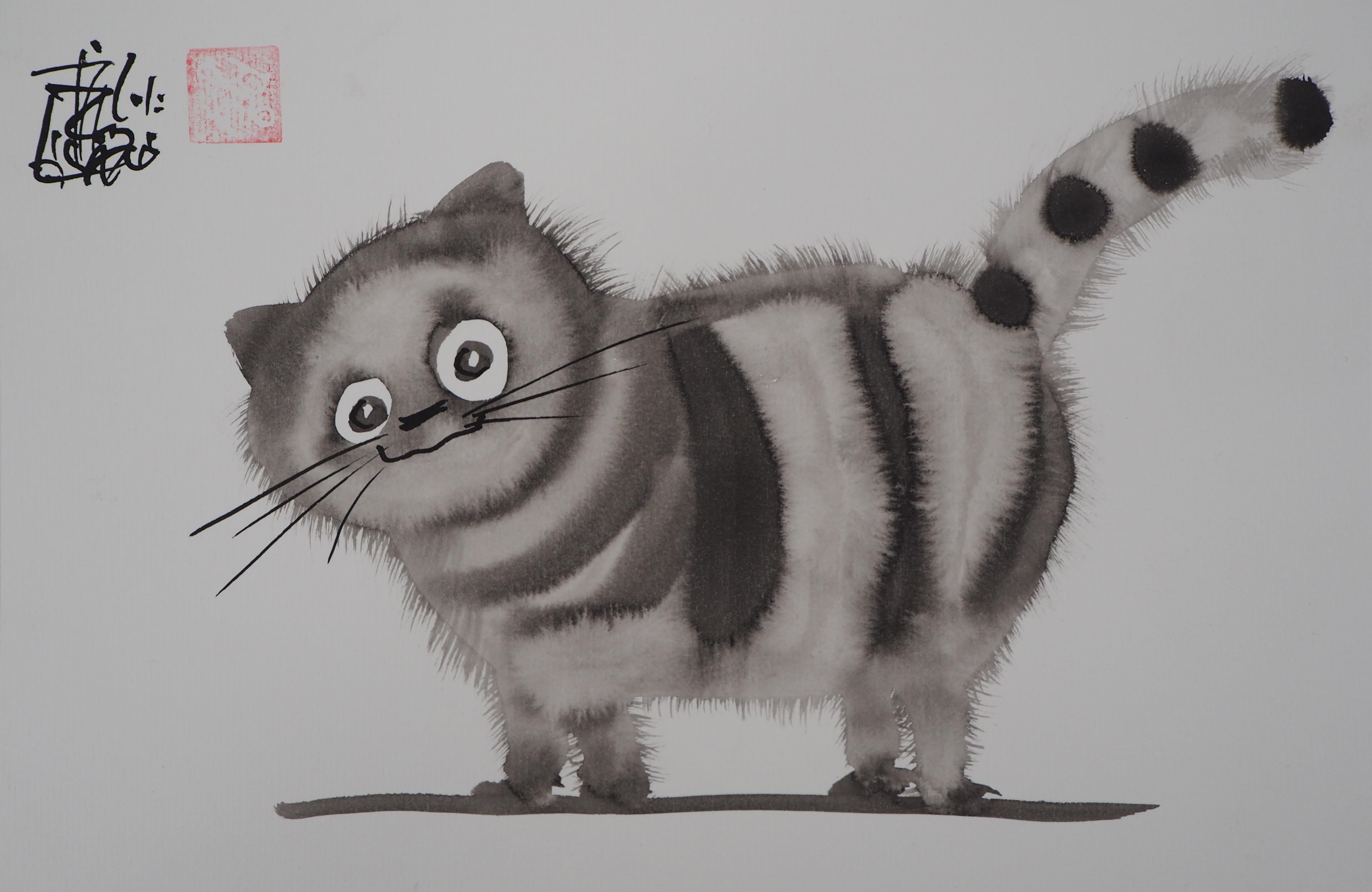 Laszlo Tibay Animal Art - My Sweet Kitten - Handsigned Original Ink Drawing 