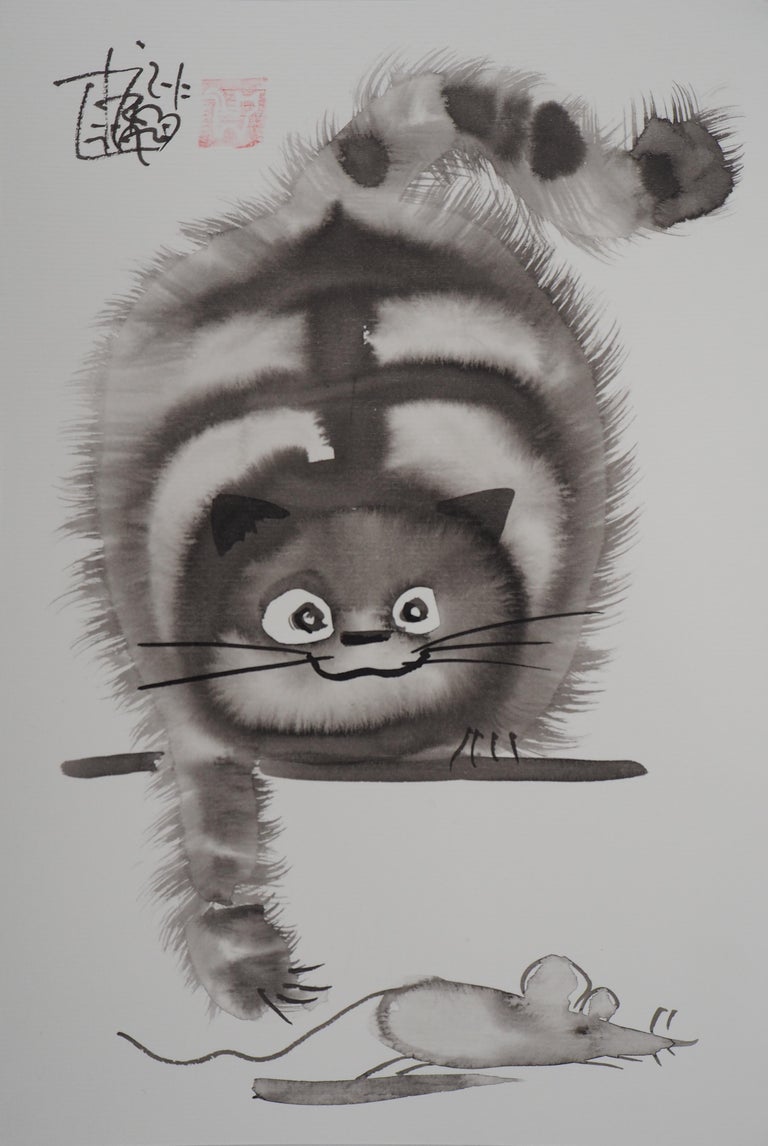 Laszlo Tibay Cat And Mouse Catch Me If You Can Handsigned Original Ink Drawing At 1stdibs