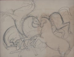 Prancing Horses - Original pencil drawing