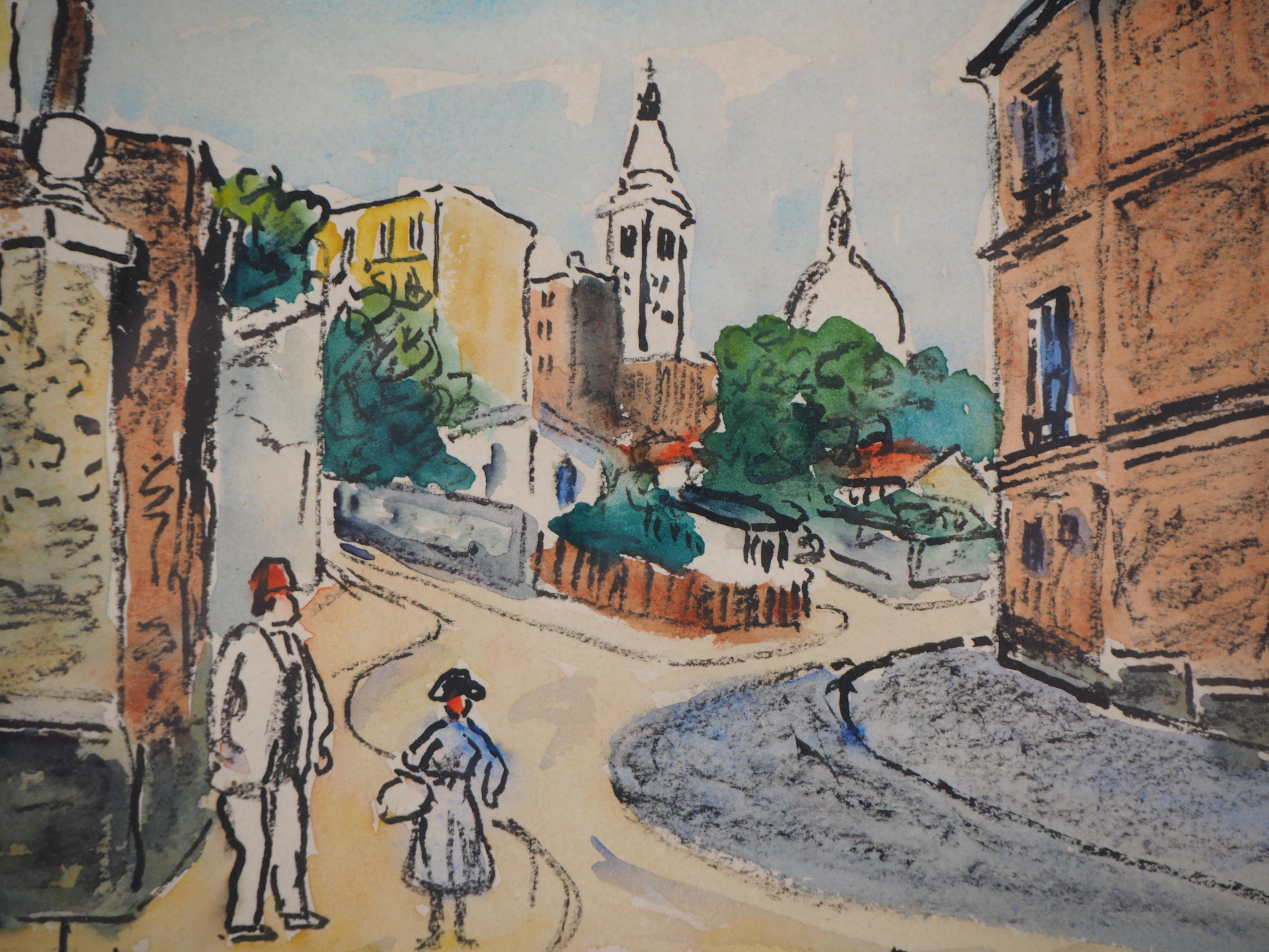 Elisée MACLET
Paris, Ravignan Street in Montmartre

Original watercolor
Handsigned bottom left
On vellum 23 x 32 cm at view (c. 9 x 13 in)
Presented in glass frame 32 x 41 cm (c. 13 x 16 inch)

Excellent condition, light use to the frame
