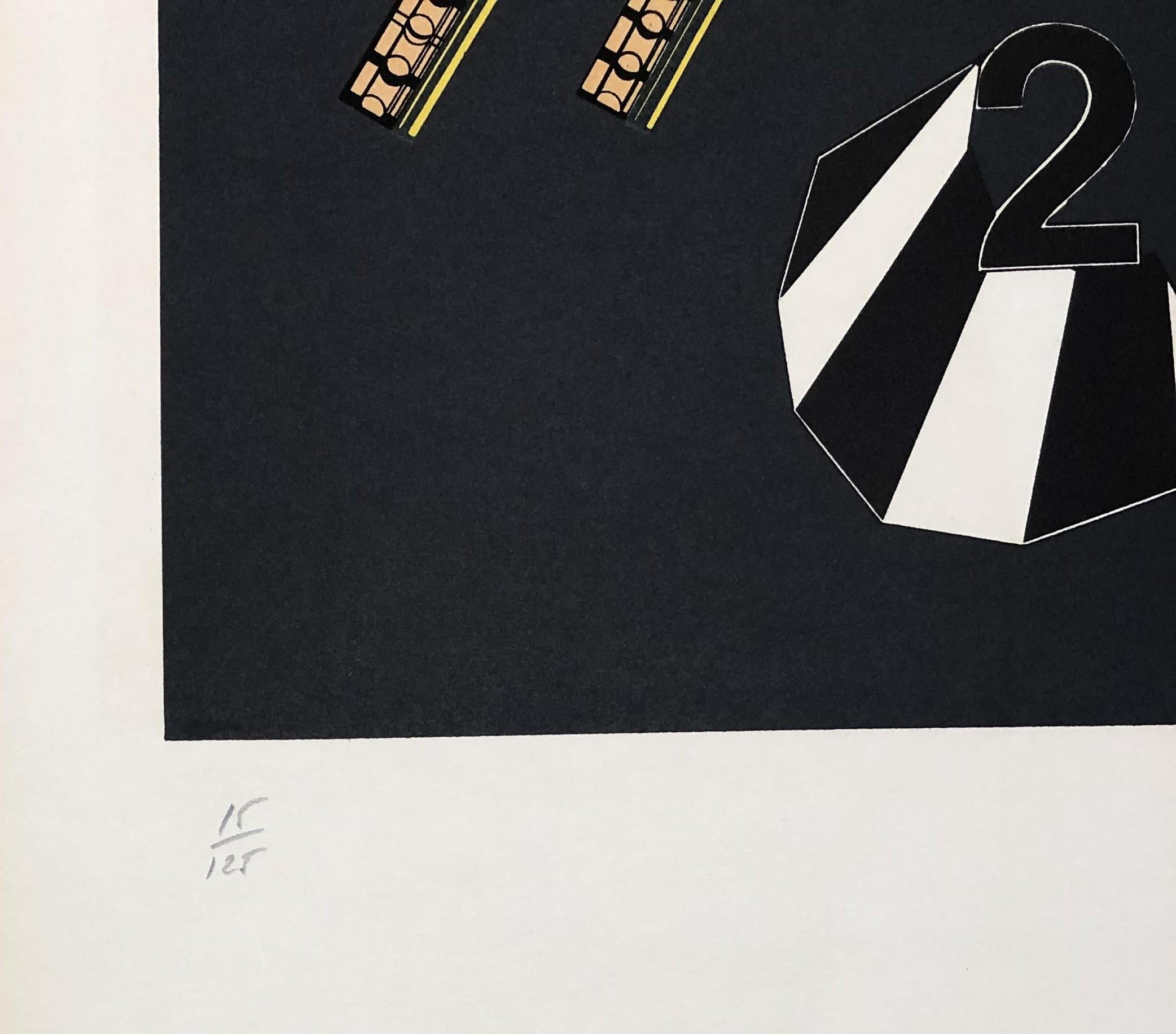 Composition - Original Lithograph Handsigned - 125 copies - Black Abstract Print by Alain Le Yaouanc