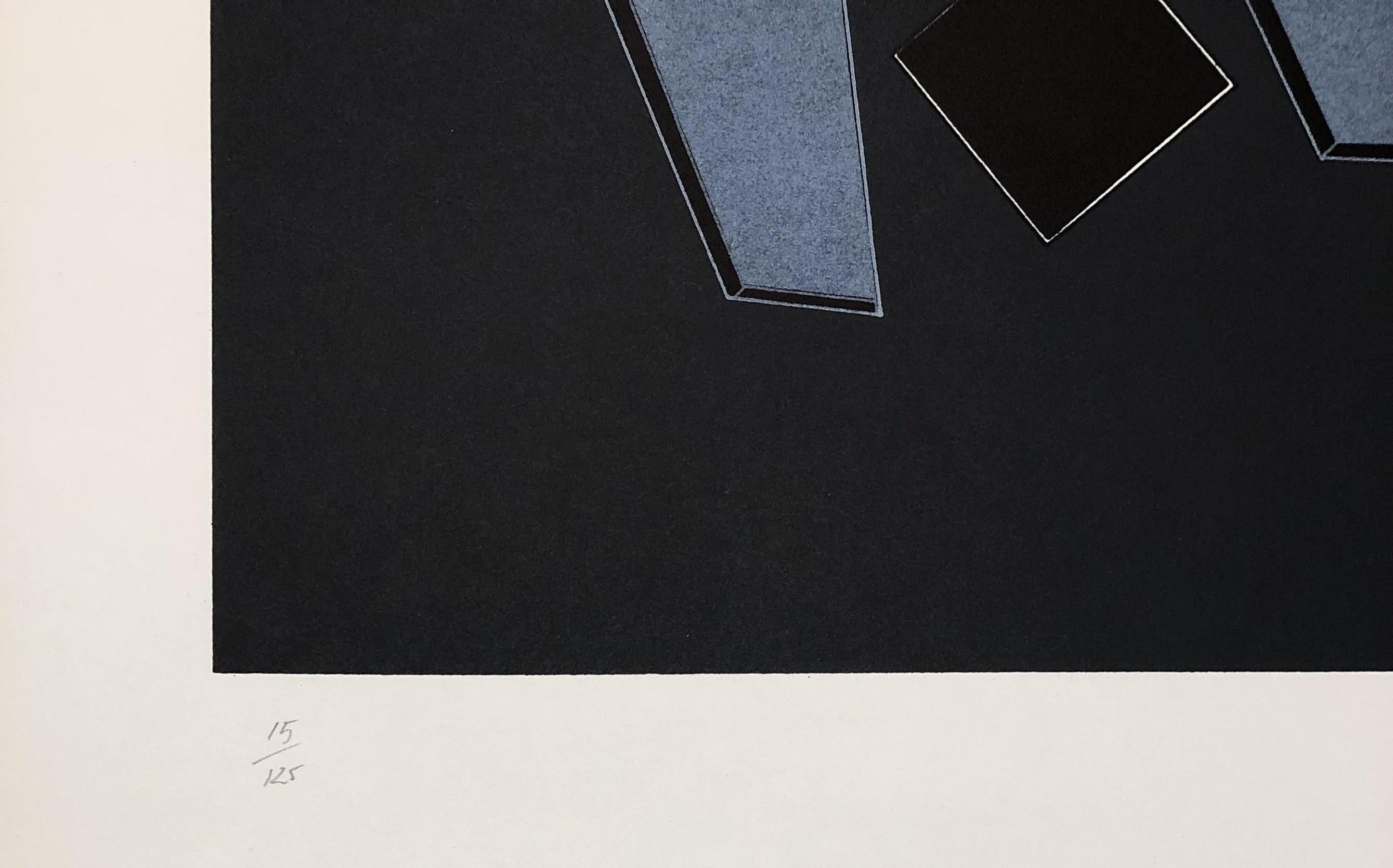 Geometric Composition IV - Original Lithograph Handsigned - 125 copies - Black Abstract Print by Alain Le Yaouanc
