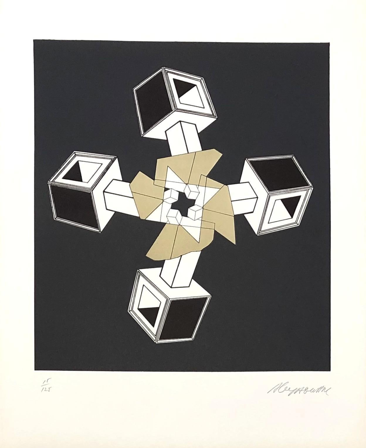 Alain Le Yaouanc Abstract Print - Geometric Composition VI - Original Lithograph Handsigned - 125 copies