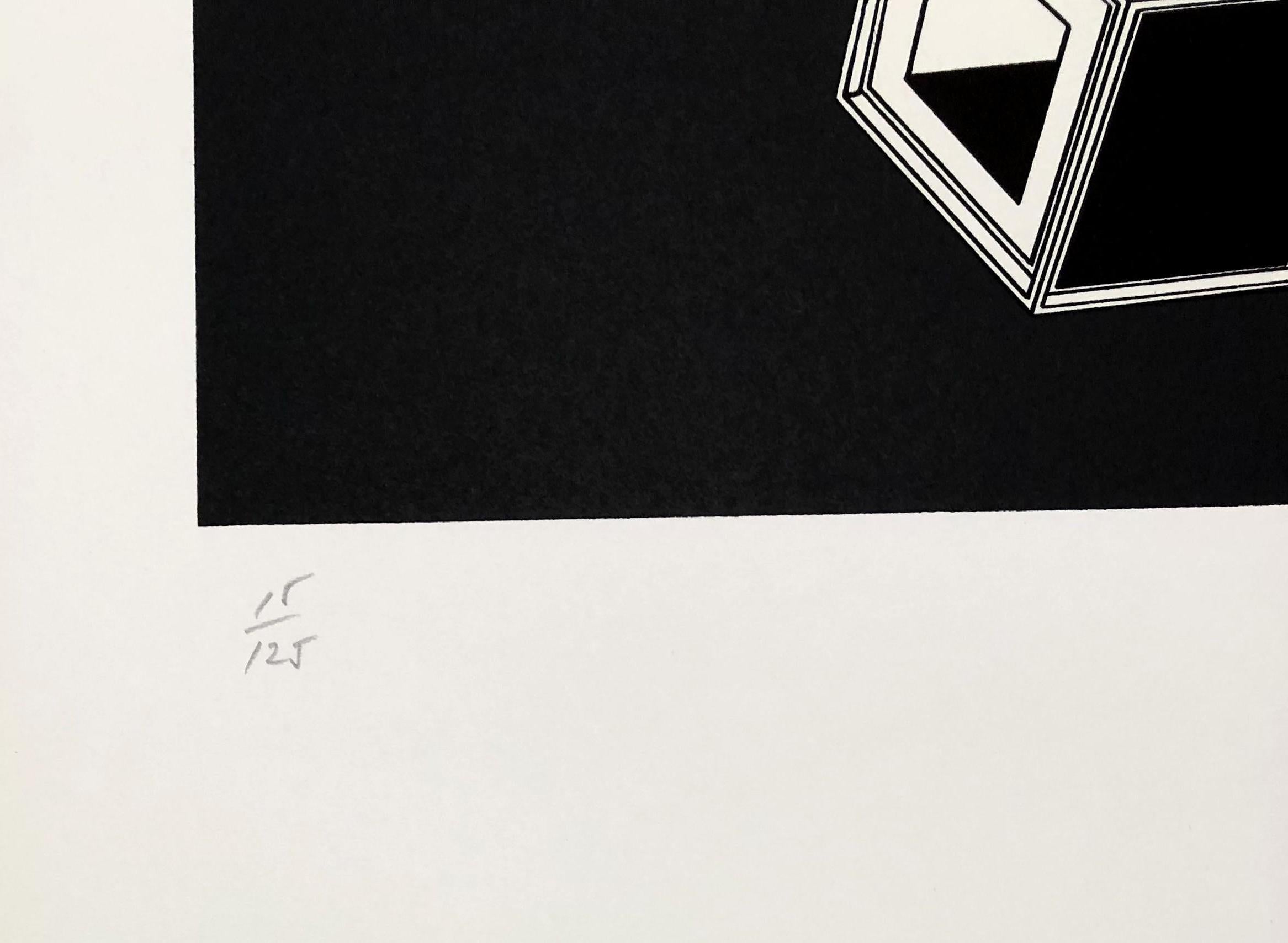Geometric Composition VI - Original Lithograph Handsigned - 125 copies - Black Abstract Print by Alain Le Yaouanc