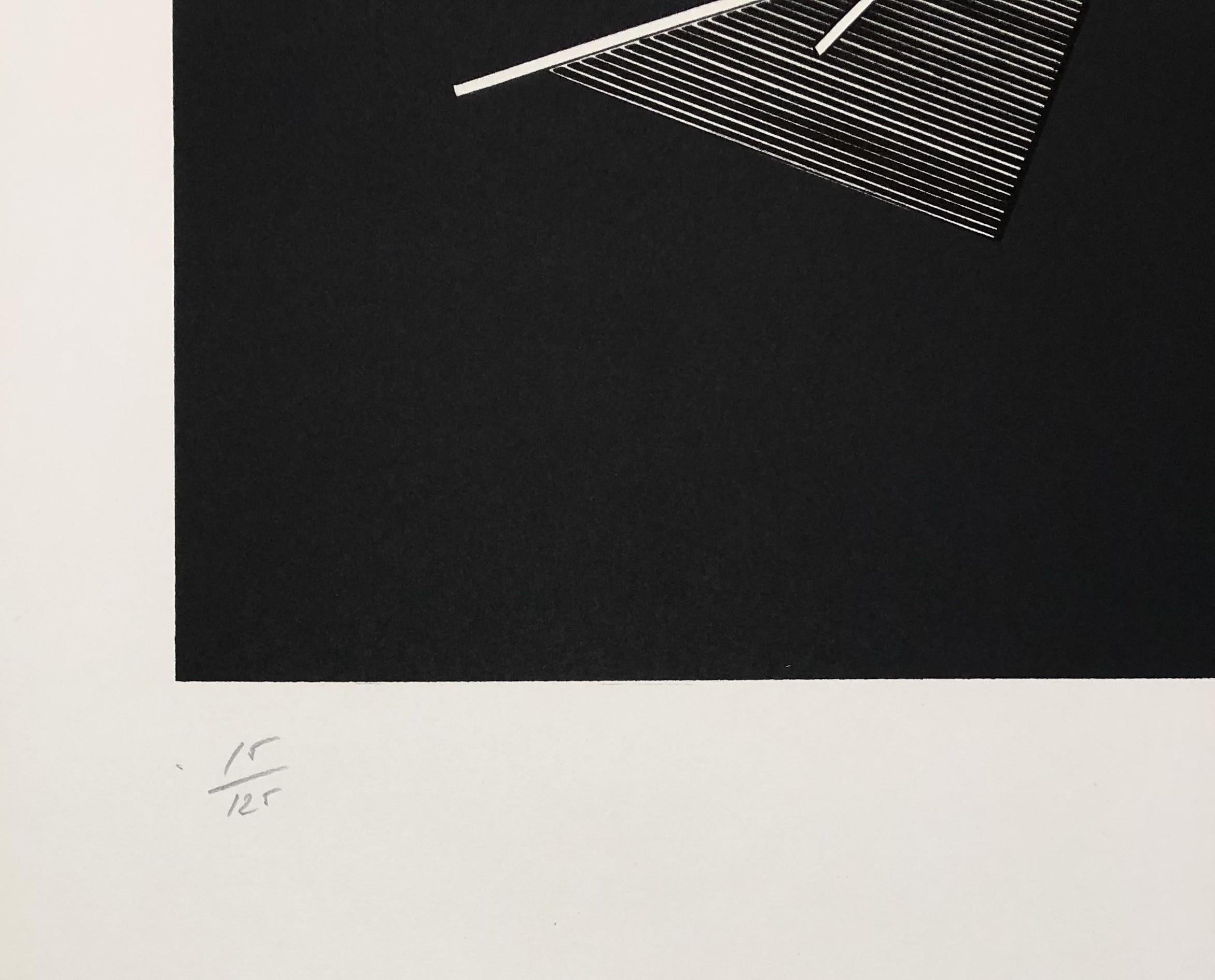 Geometric Composition VII - Original Lithograph Handsigned - 125 copies - Black Interior Print by Alain Le Yaouanc