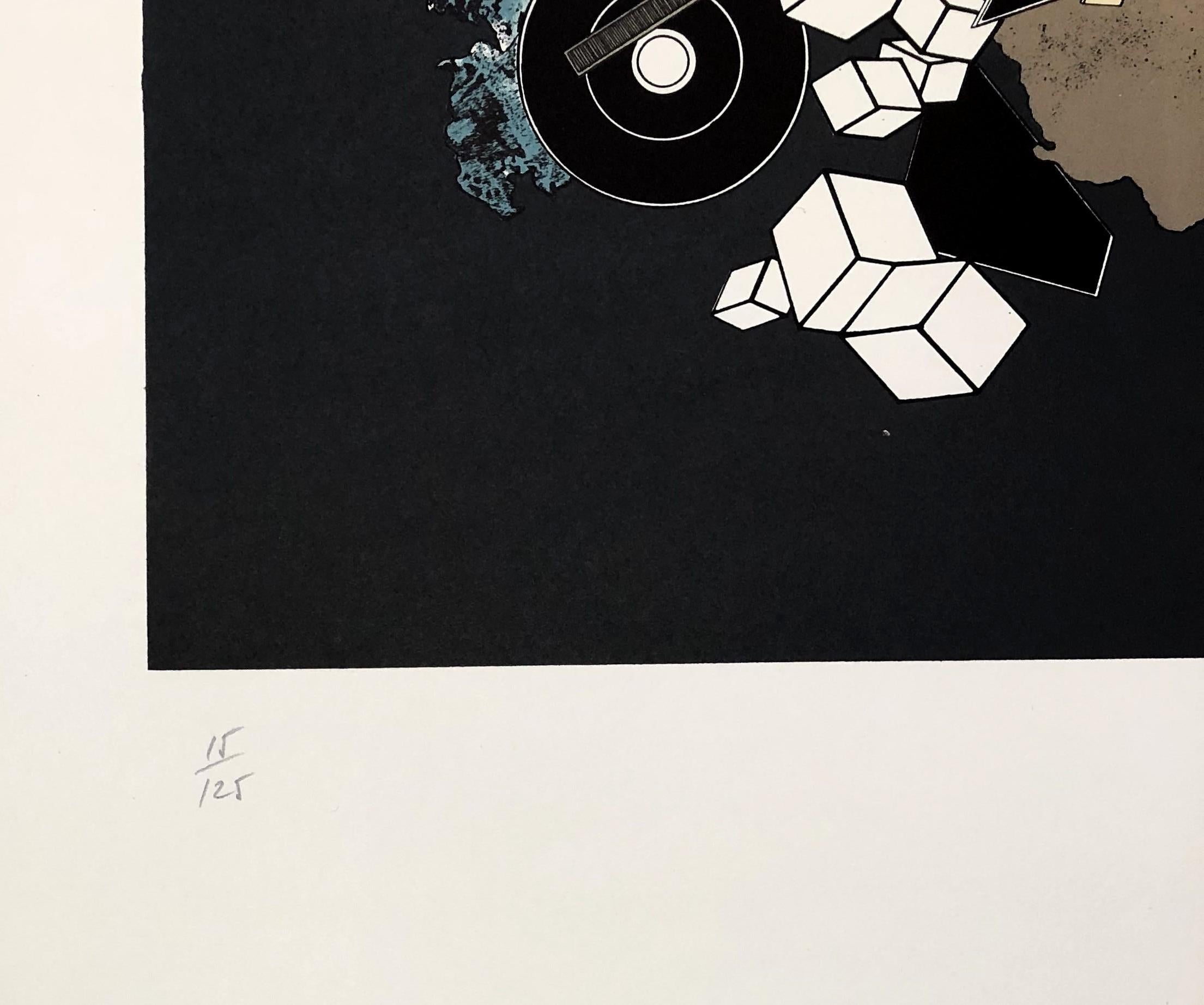 Geometric Composition VIII - Original Lithograph Handsigned - 125 copies - Black Abstract Print by Alain Le Yaouanc