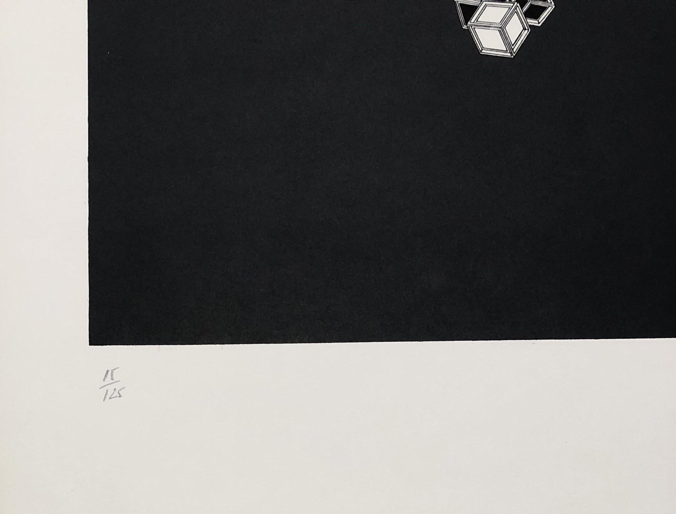 Geometric Composition IX - Original Lithograph Handsigned - 125 copies - Black Abstract Print by Alain Le Yaouanc