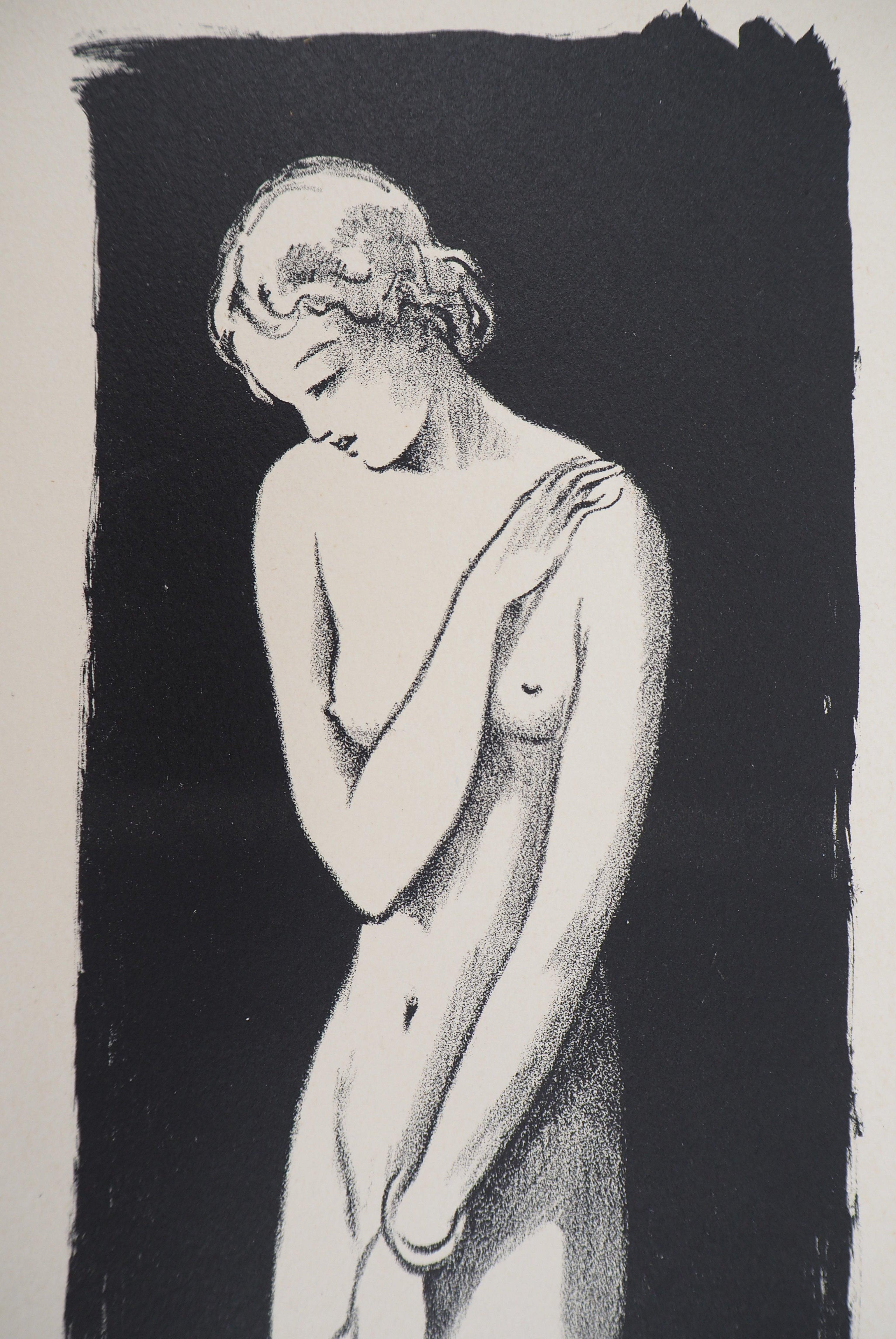 Nudo e gatto - Litografia originale - 1937 ca. - Print di Jacques Nam