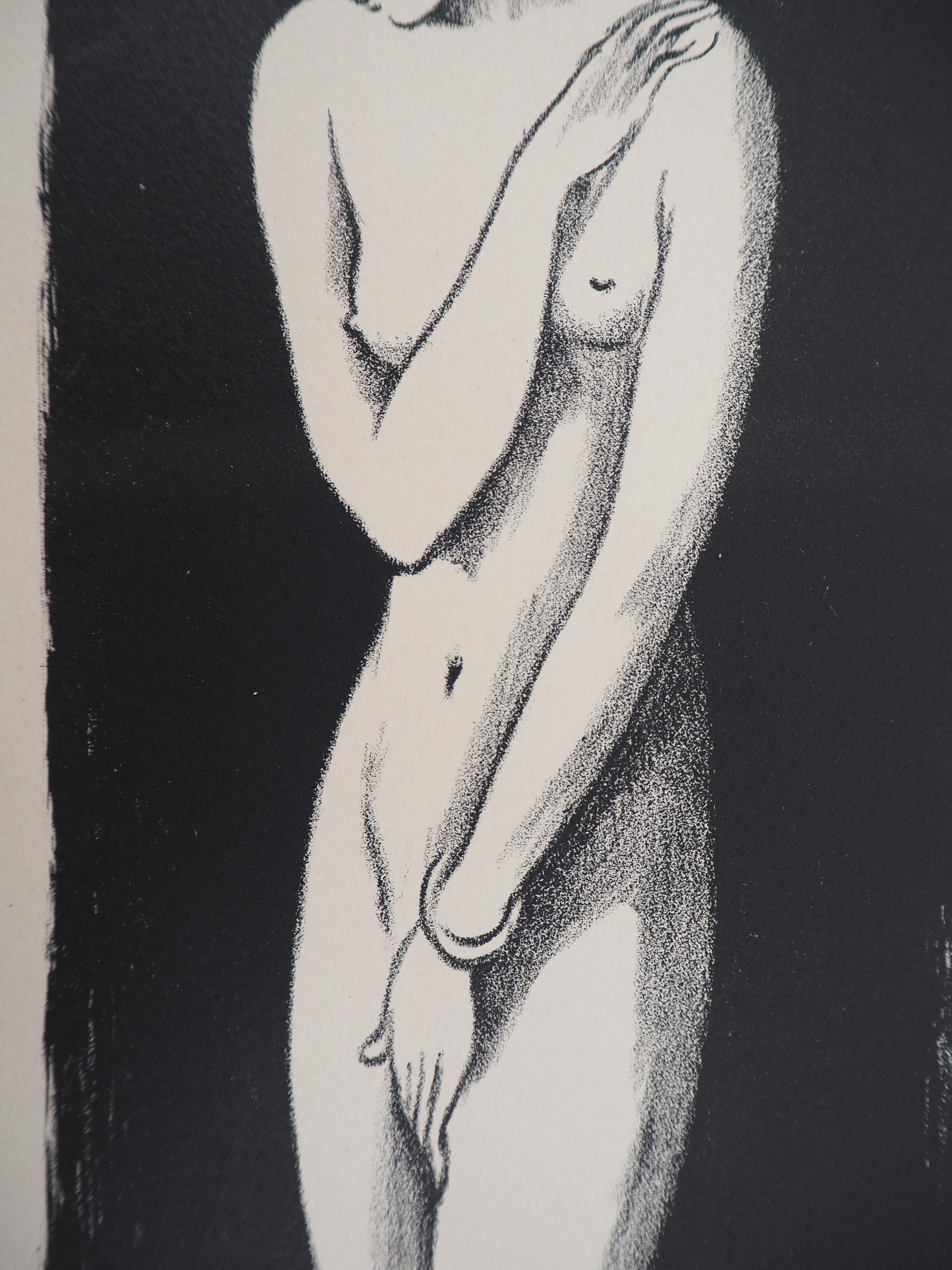 Nudo e gatto - Litografia originale - 1937 ca. - Print Moderno di Jacques Nam