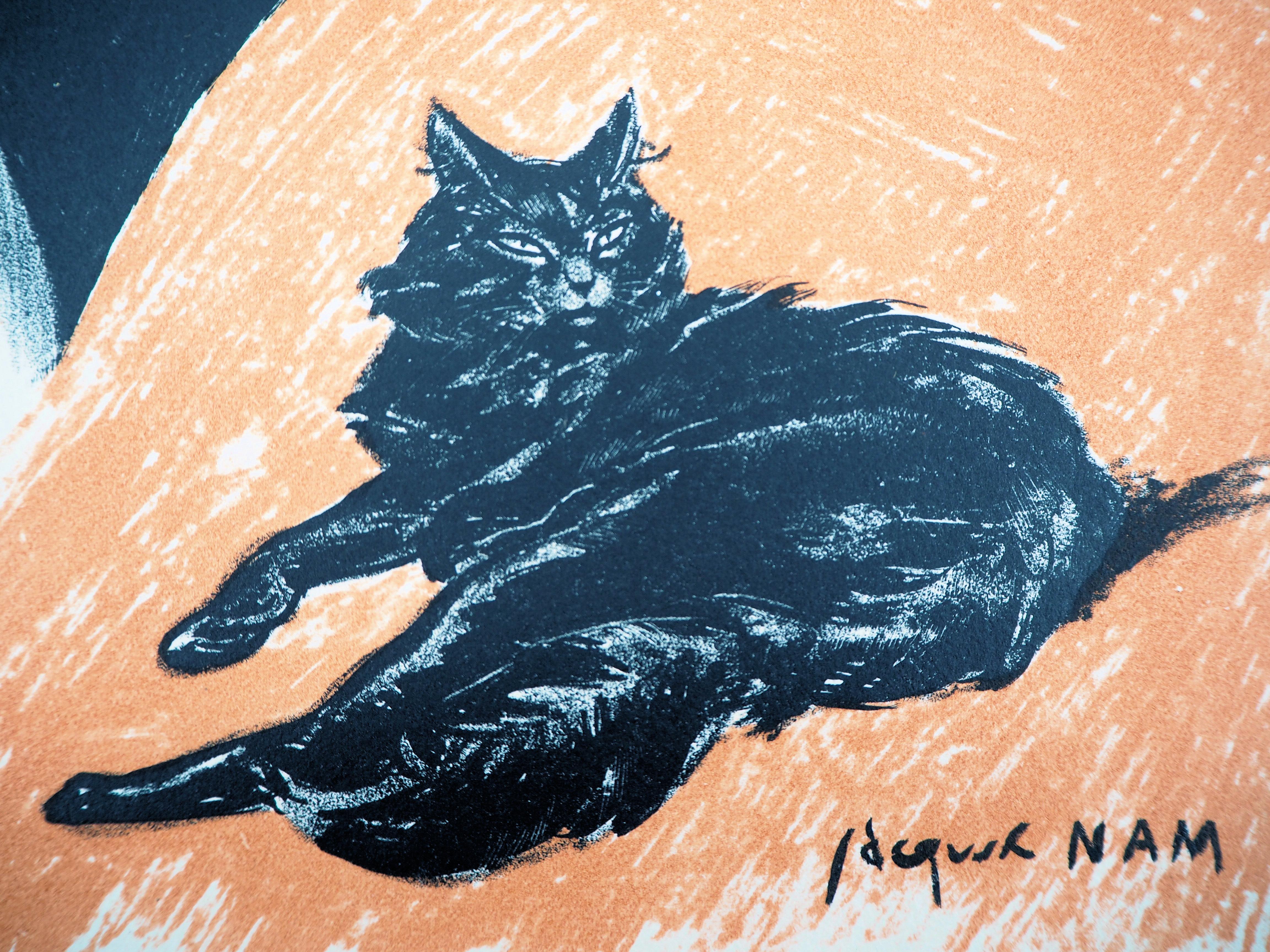 Nudo e gatto - Litografia originale - 1937 ca. in vendita 1