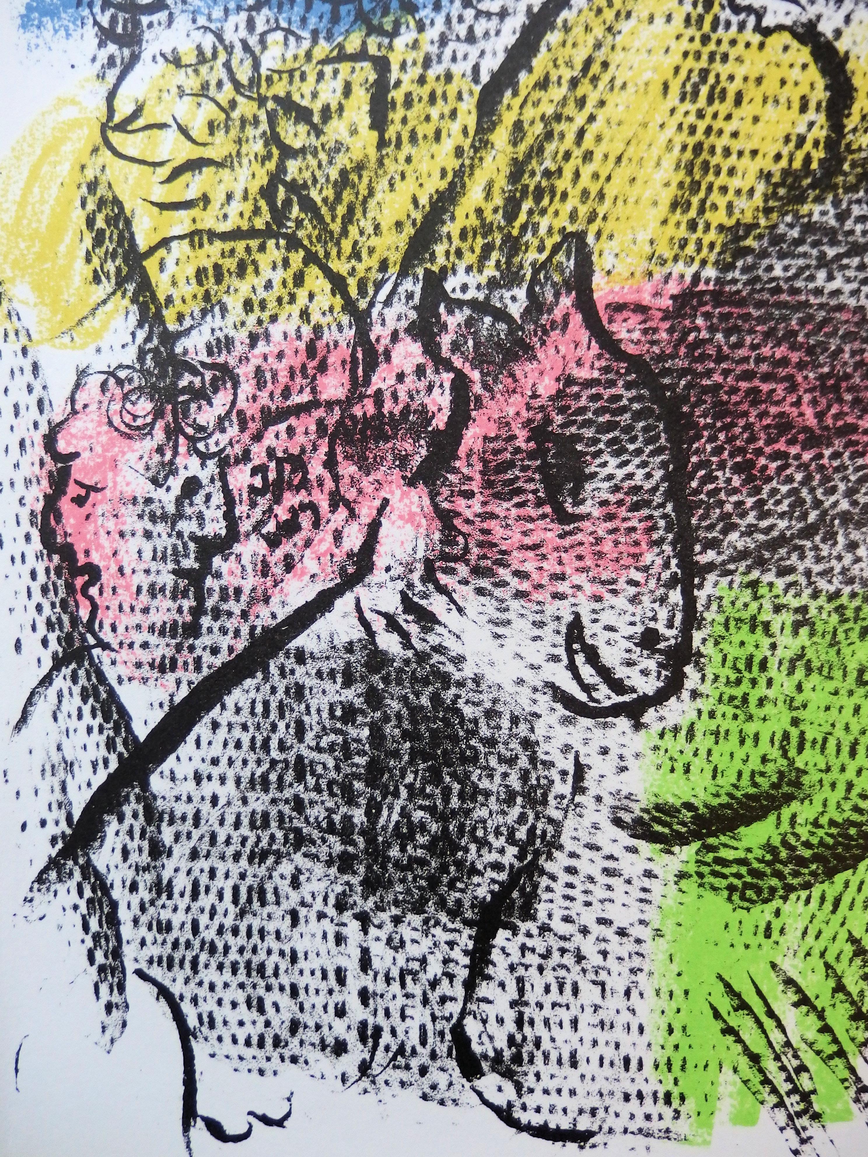 Couple with a Goat - Original stone lithograph (Mourlot #608) - 1970 - Print by Marc Chagall