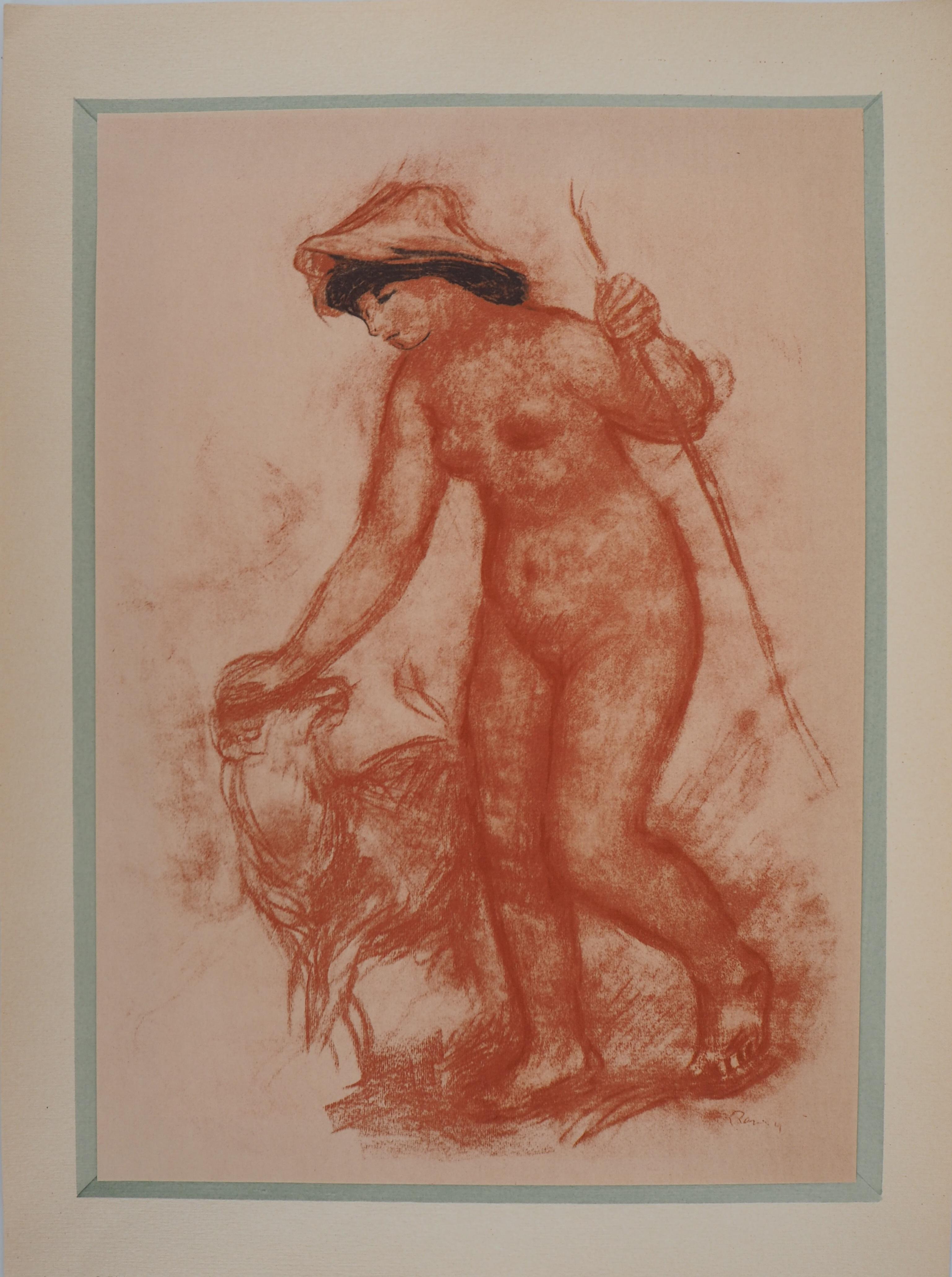 Pierre-Auguste RENOIR (after) Figurative Print - Shepherdess and Lamb - Lithograph and Charcoal stencil