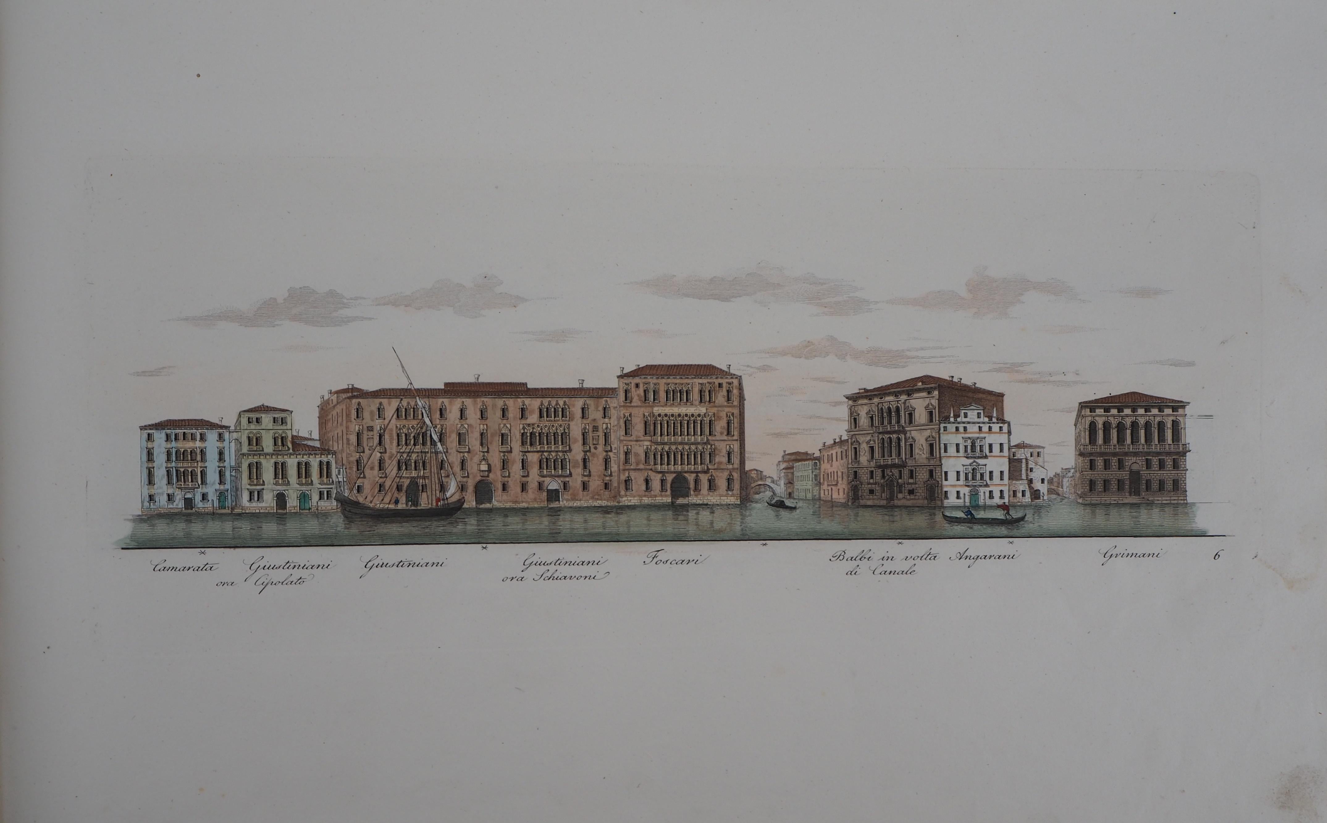 Venice, Ansicht des Grand Canal  - Original-Radierung und Aquarell, 1831 – Print von Dionisio Moretti