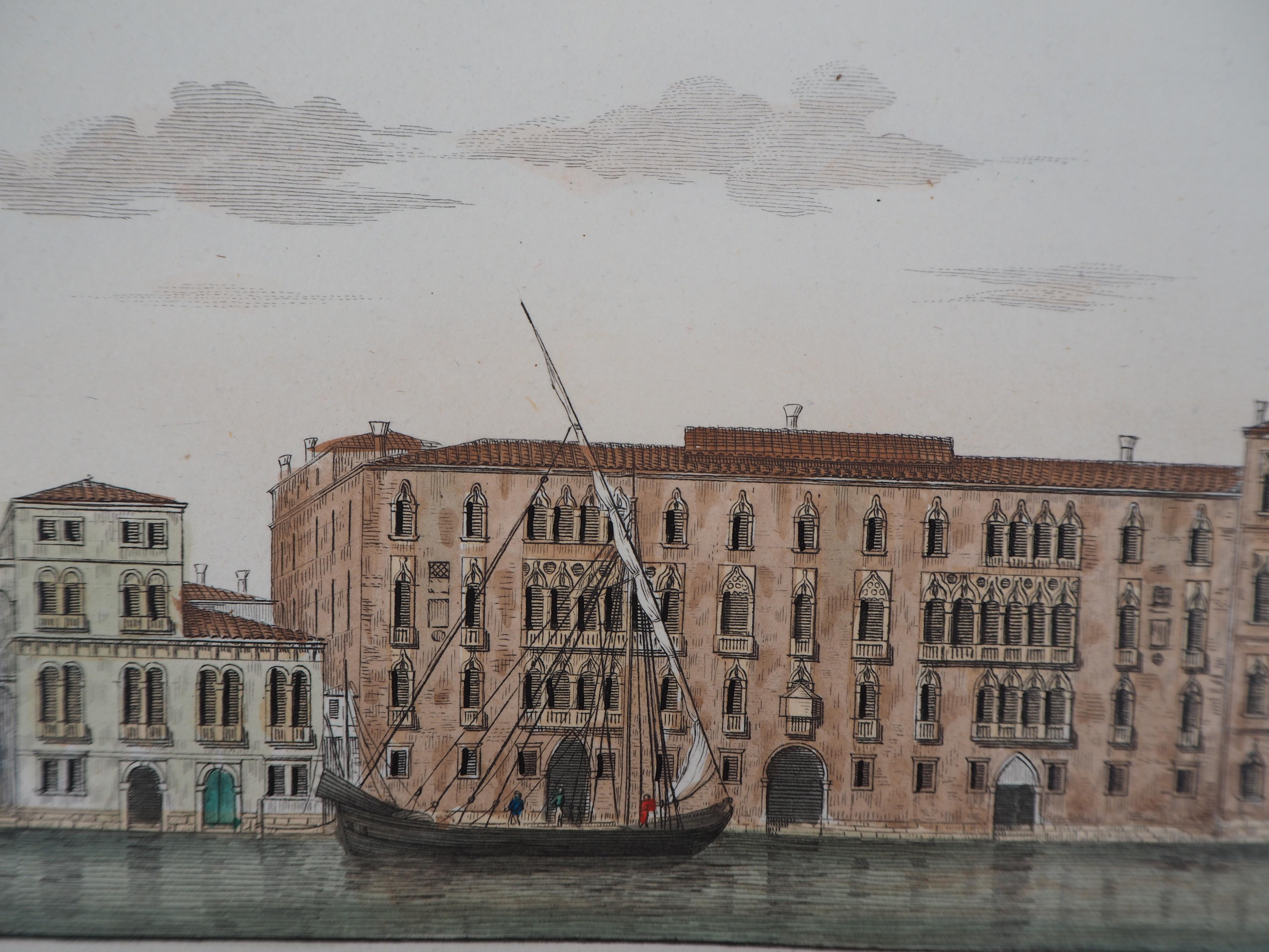 Venecia, Vista del Gran Canal  - Grabado original y acuarela, 1831 en venta 1