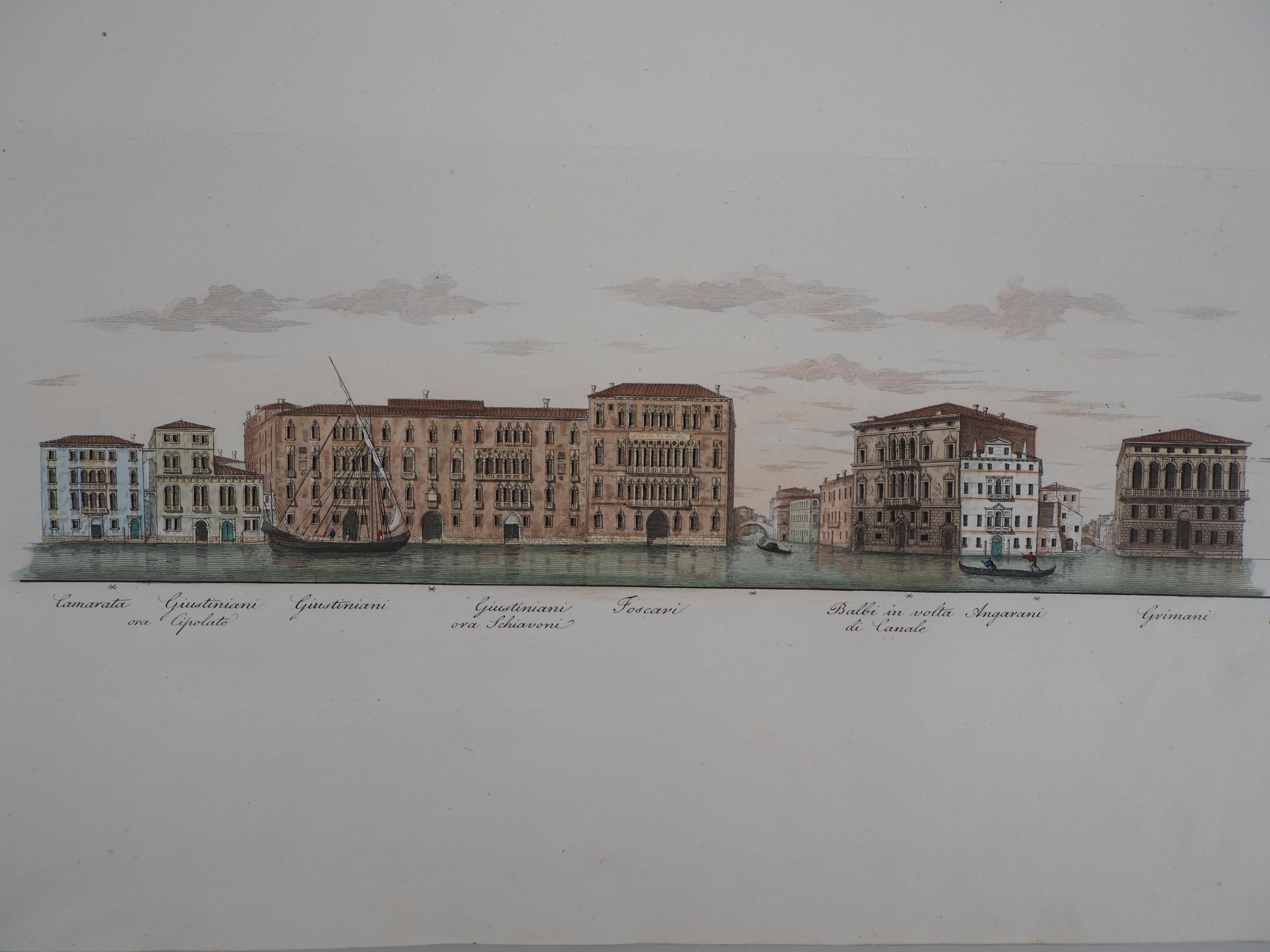 Venice, Ansicht des Grand Canal  - Original-Radierung und Aquarell, 1831