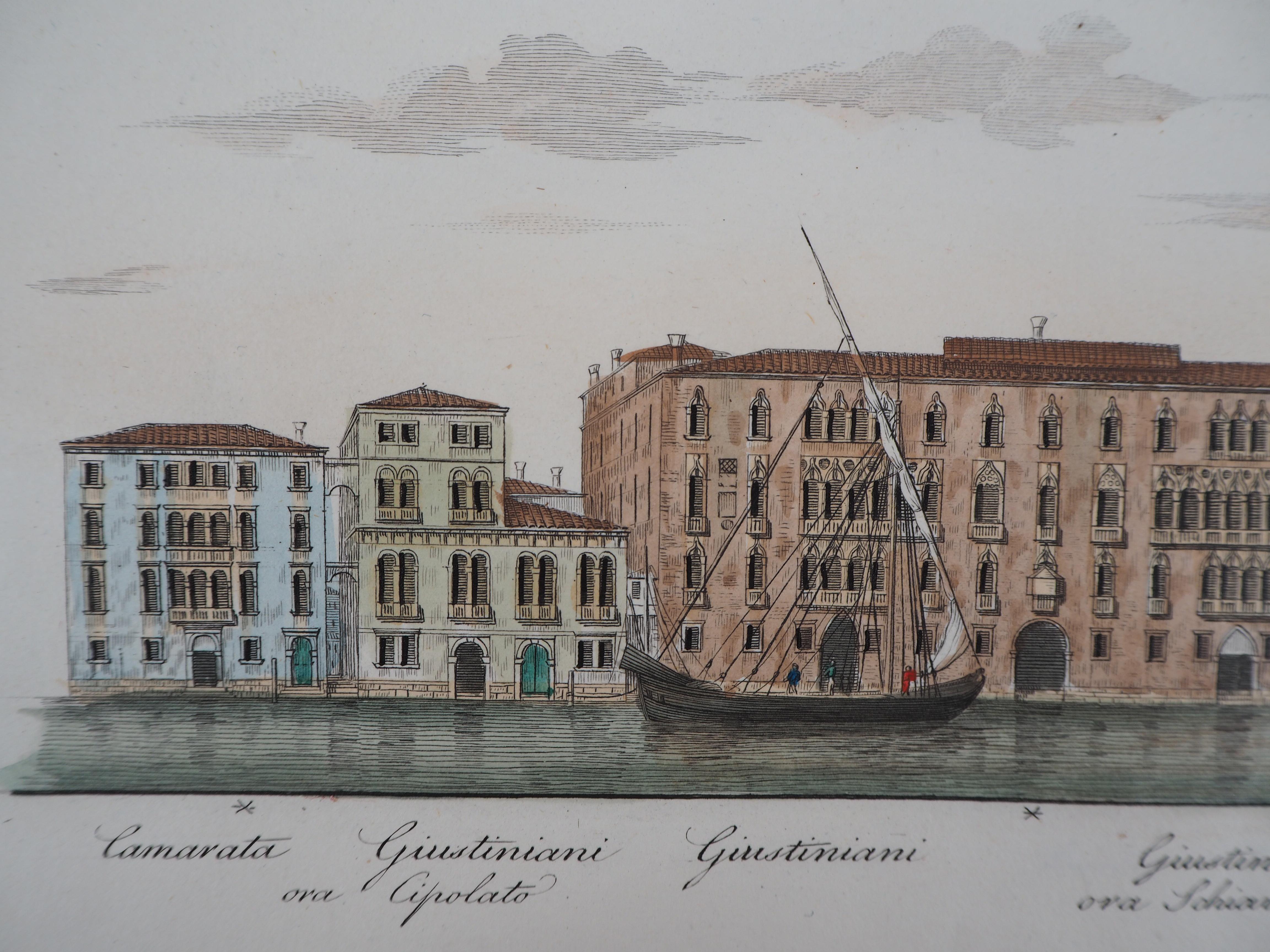 Venice, View of the Grand Canal  - Original etching and watercolor, 1831 For Sale 2