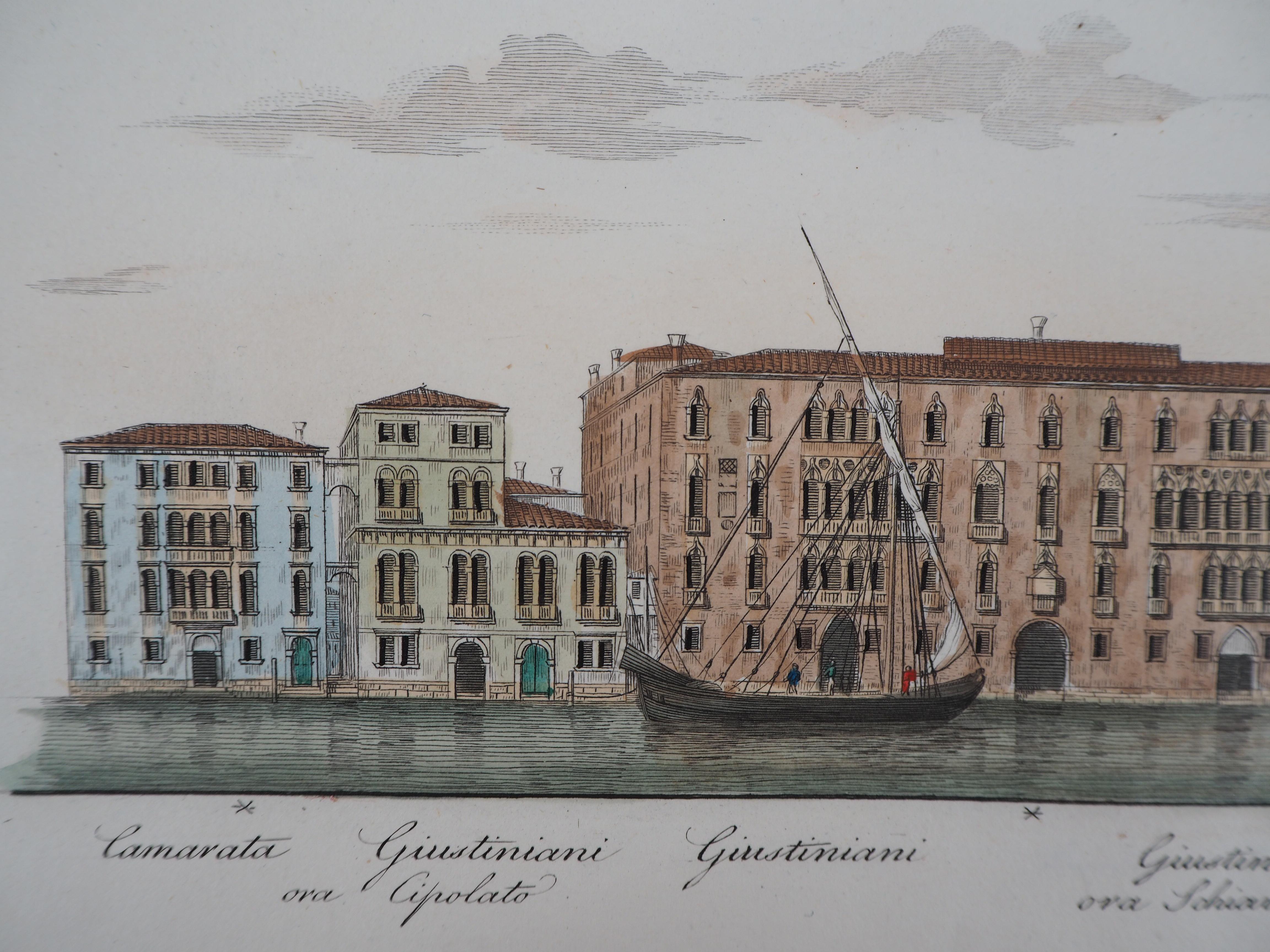 Venecia, Vista del Gran Canal  - Grabado original y acuarela, 1831 en venta 3