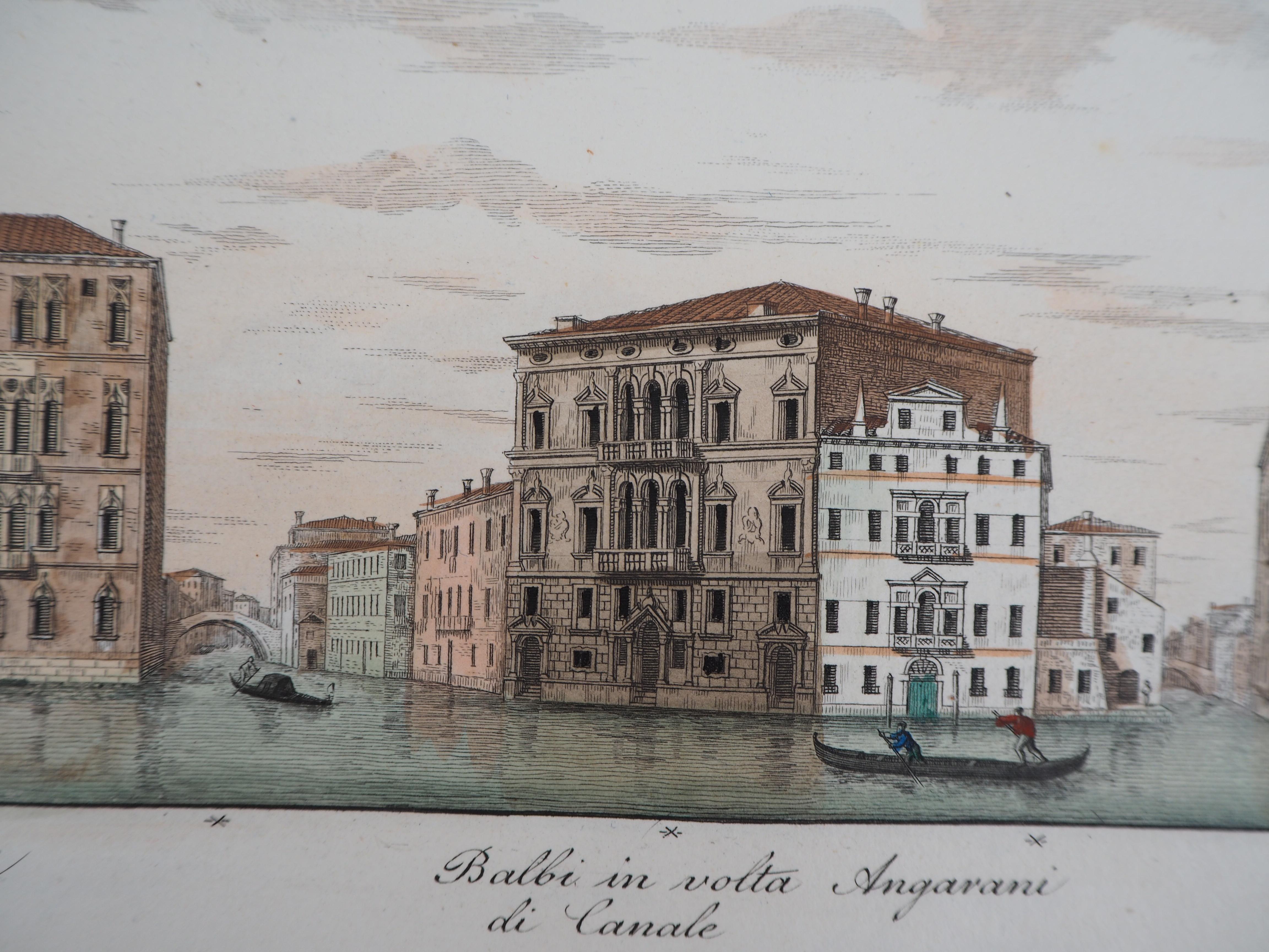 Venice, View of the Grand Canal  - Original etching and watercolor, 1831 - Gray Landscape Print by Dionisio Moretti