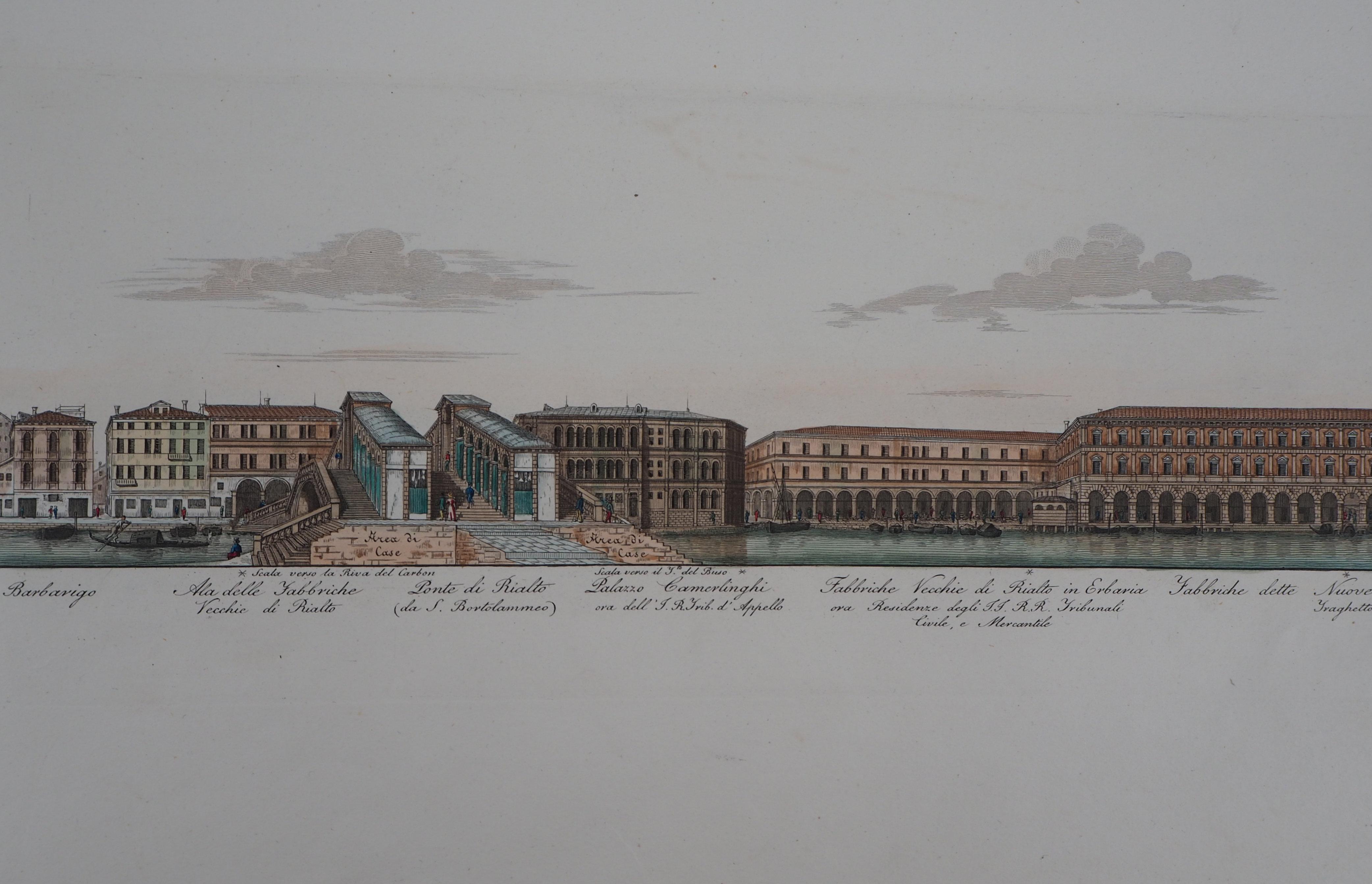 Venecia, Puente de Rialto  - Grabado original y acuarela, 1831 - Print Académico de Dionisio Moretti