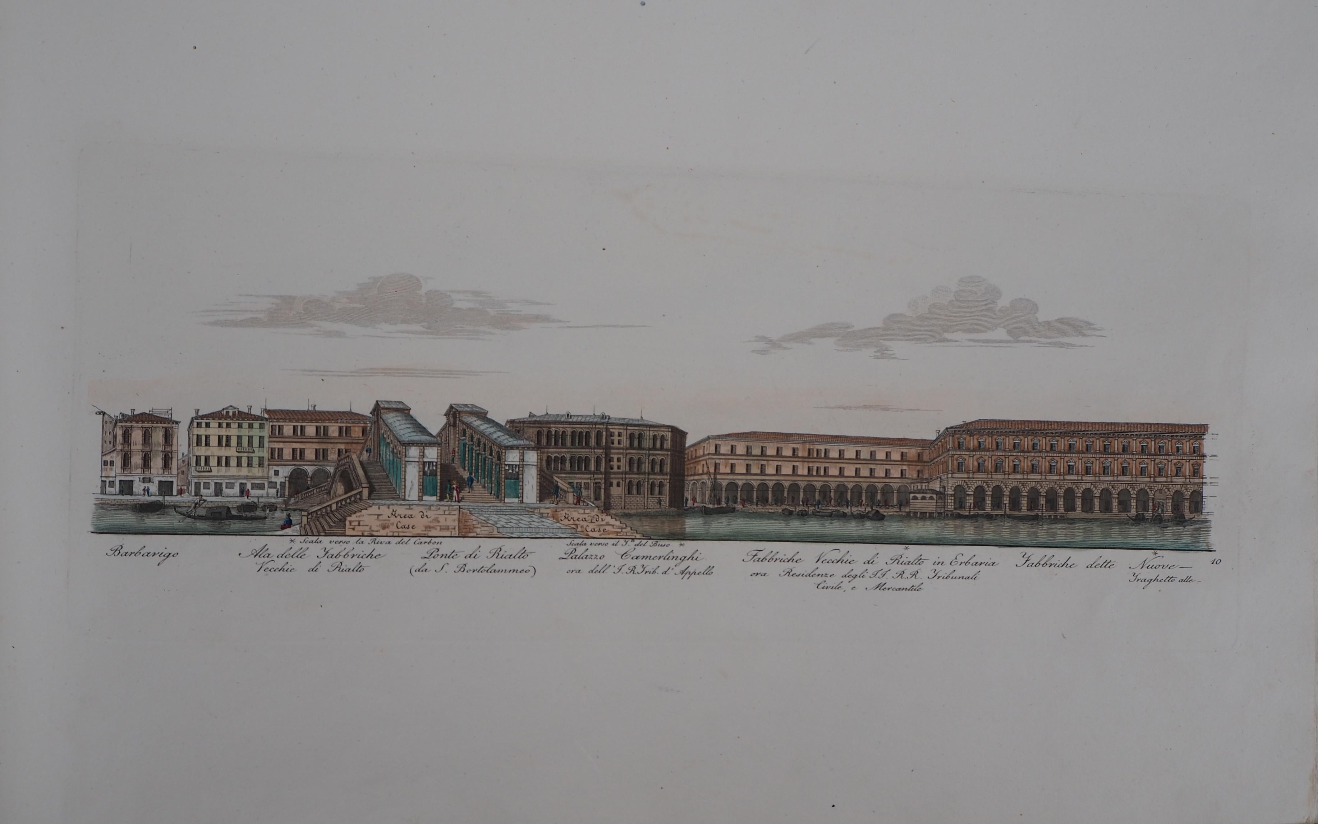 Venecia, Puente de Rialto  - Grabado original y acuarela, 1831