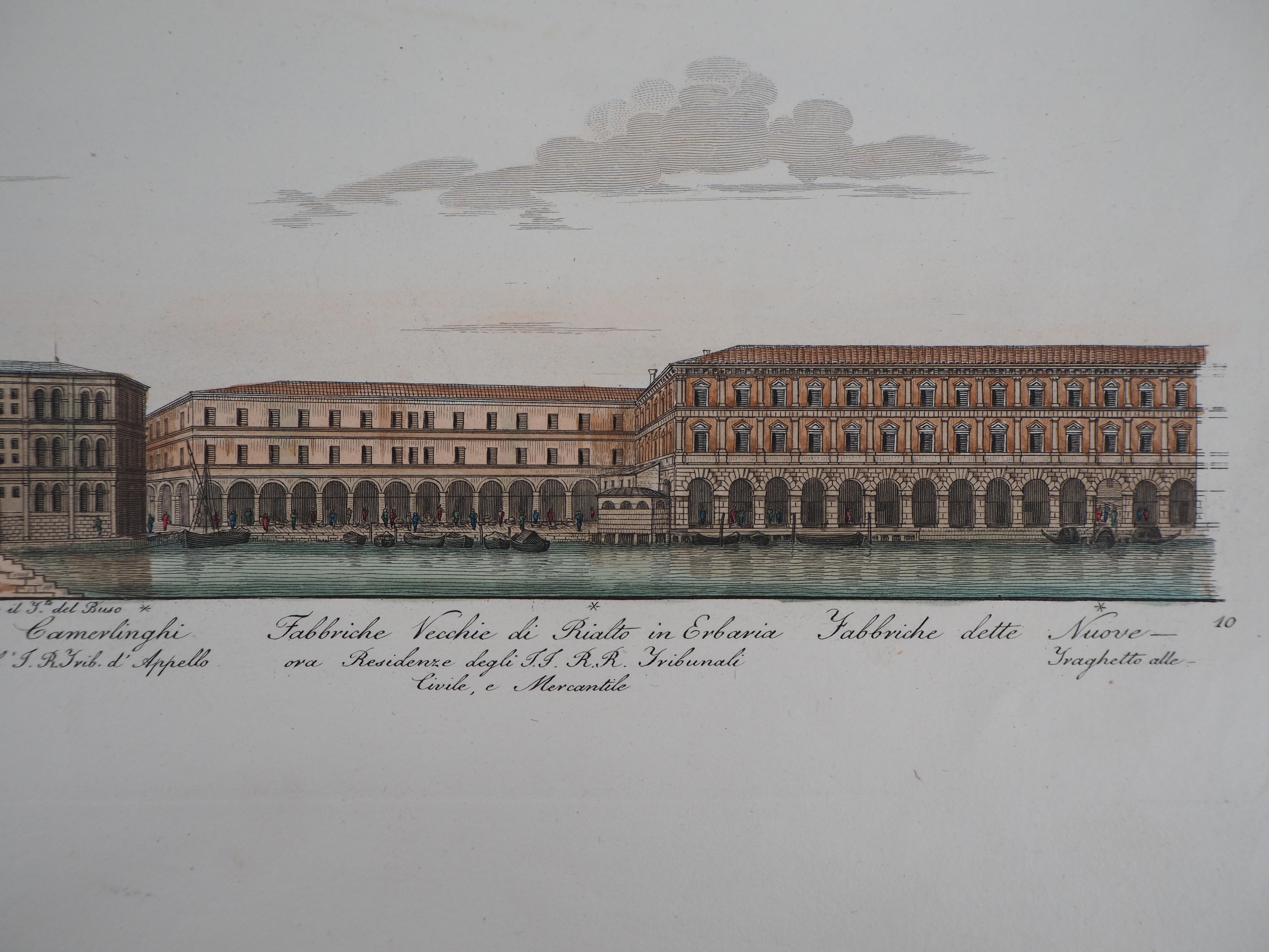 Venice, Rialtobrücke  - Original-Radierung und Aquarell, 1831 im Angebot 2