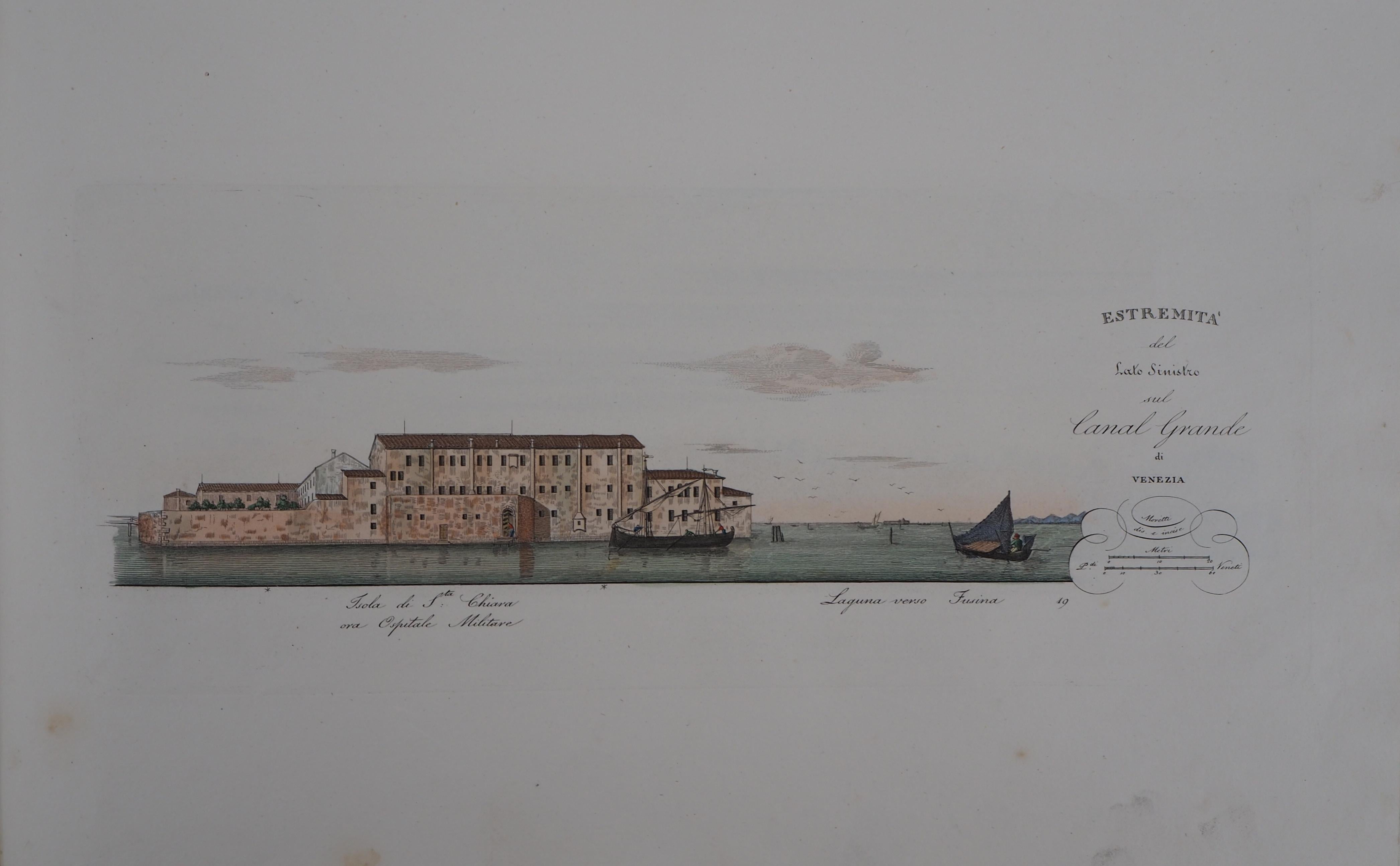 Venise, île de Santa Chiara - Eau-forte et aquarelle originales, 1831