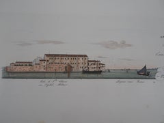 Venezia, Isola di Santa Chiara - Acquaforte e acquerello originali, 1831