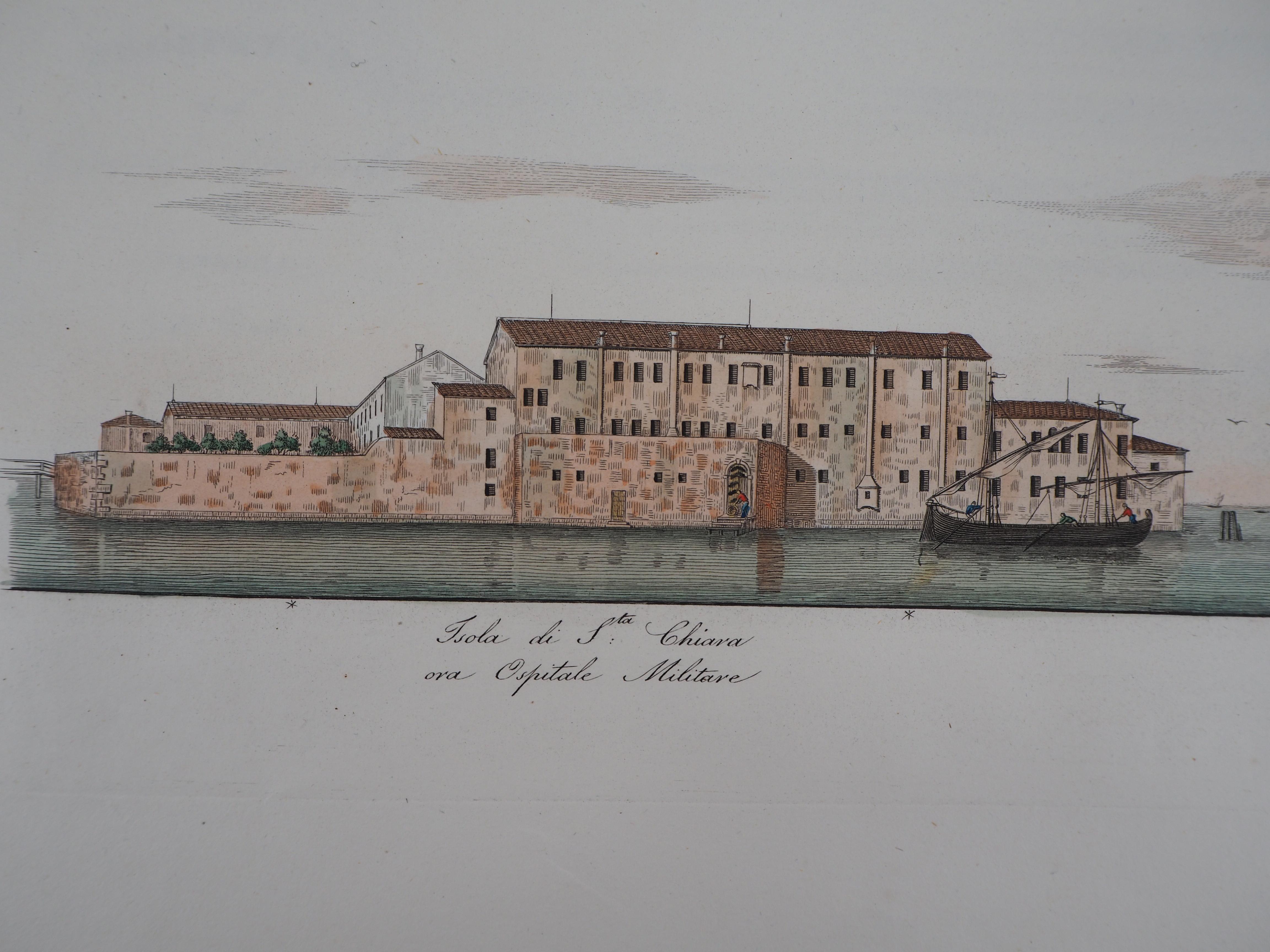 Venice, Santa Chiara Island - Original etching and watercolor, 1831 - Academic Print by Dionisio Moretti