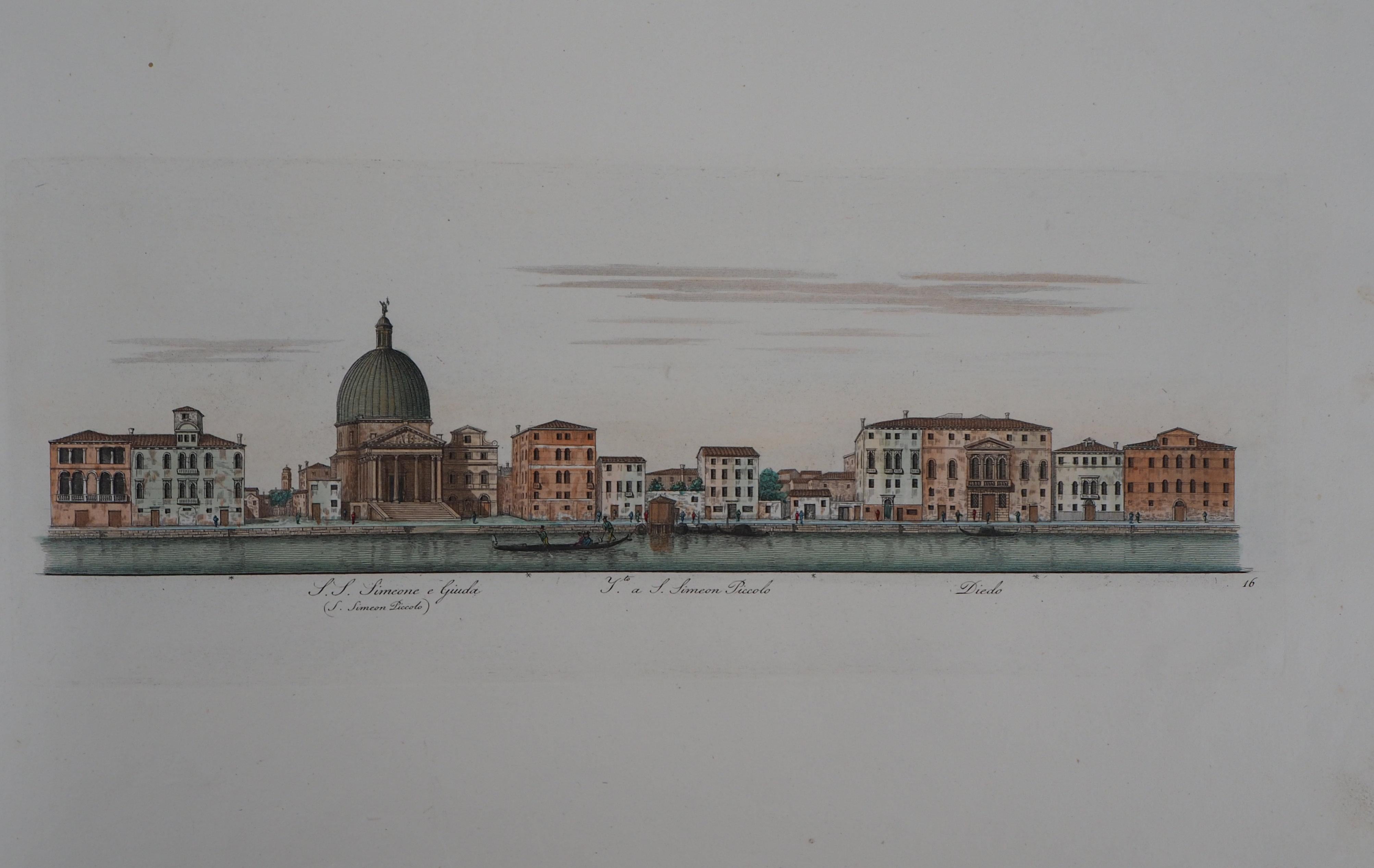 Dionisio Moretti Landscape Print - Venice, San Simeone Piccollo Church - Original etching and watercolor, 1831